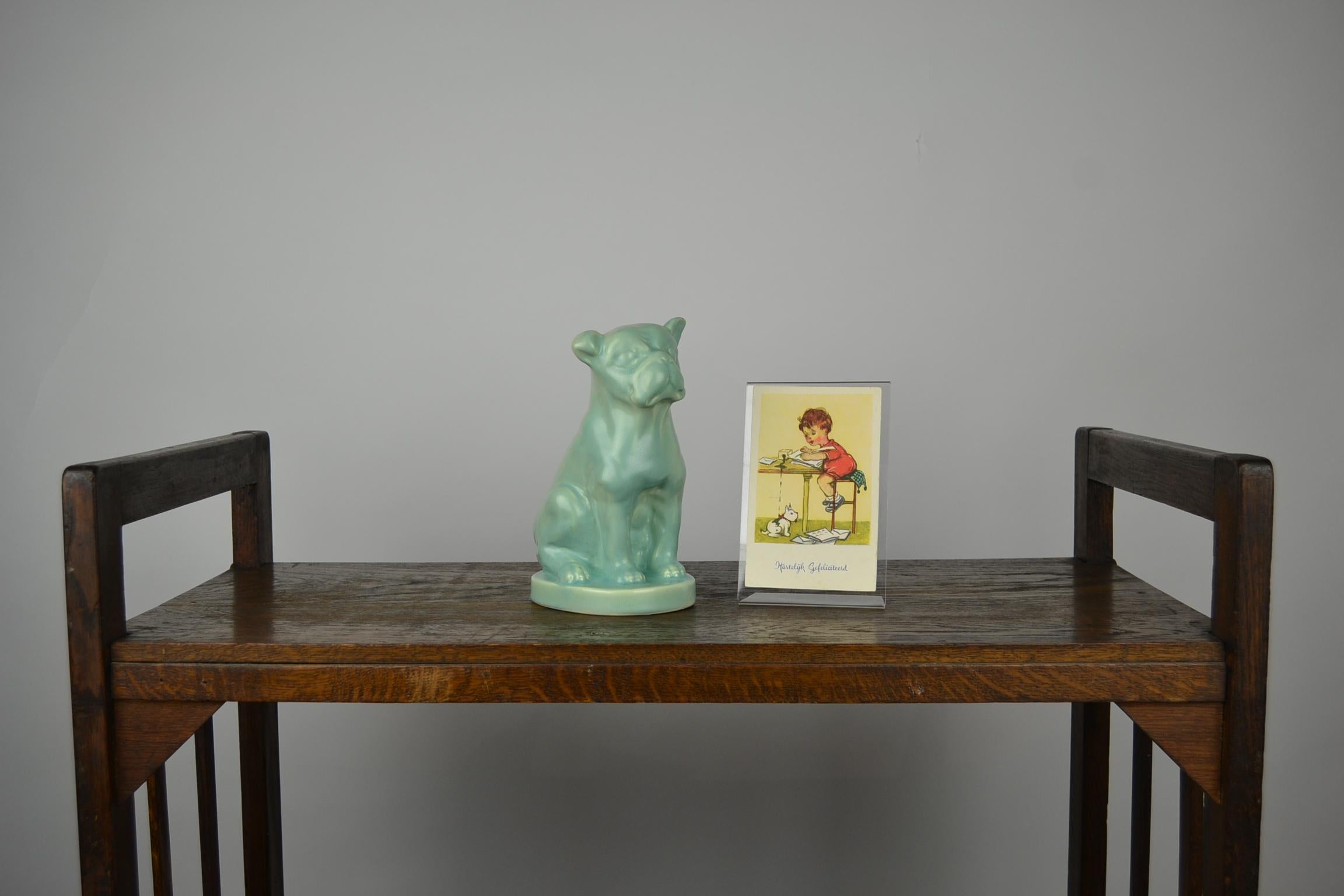 European Eggshell Green Art Deco Porcelain Bulldog Figurine, 1930s
