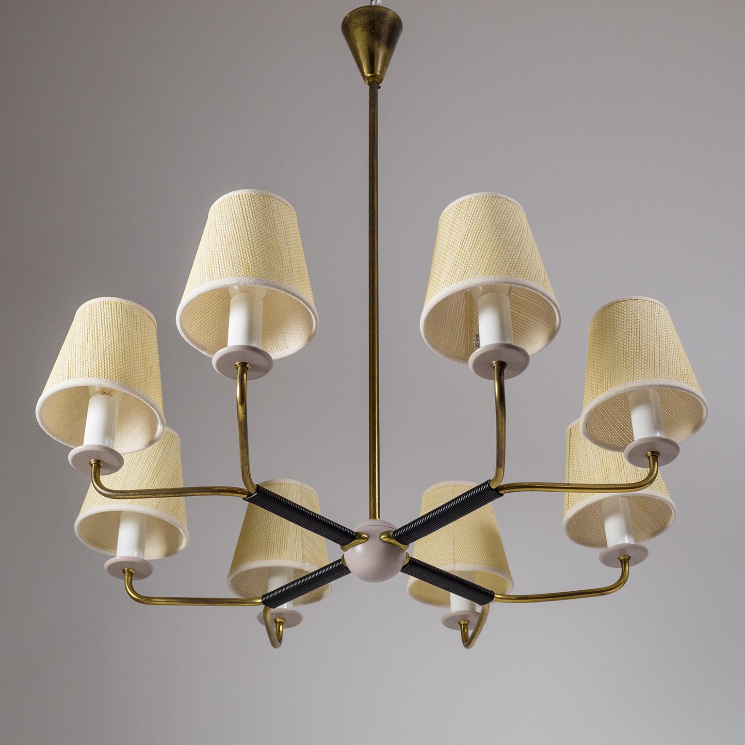 Eight-Arm Brass Chandelier, 1950s In Good Condition In Vienna, AT