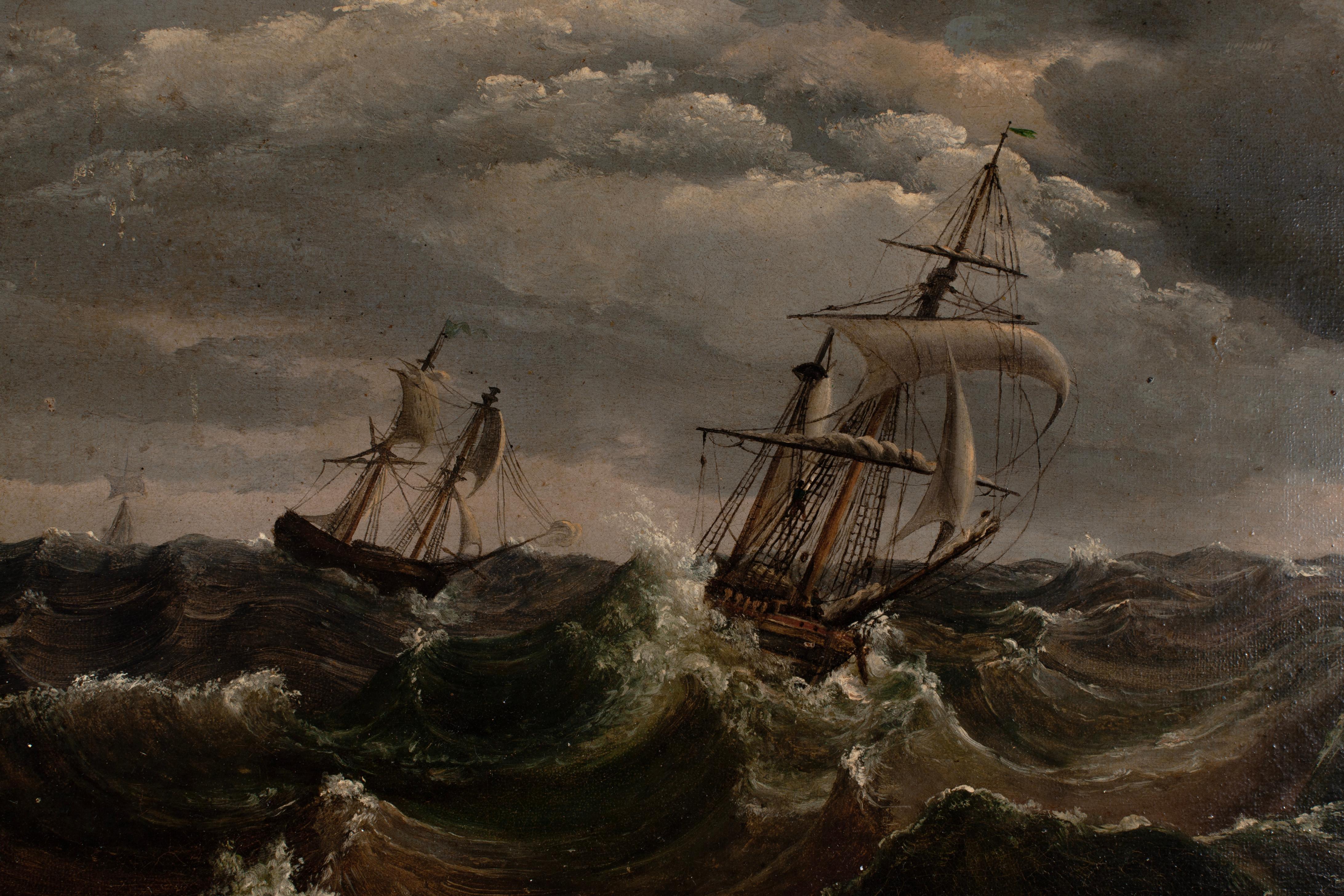 Stormy Seas - Naturalistic Painting by Egide Linning