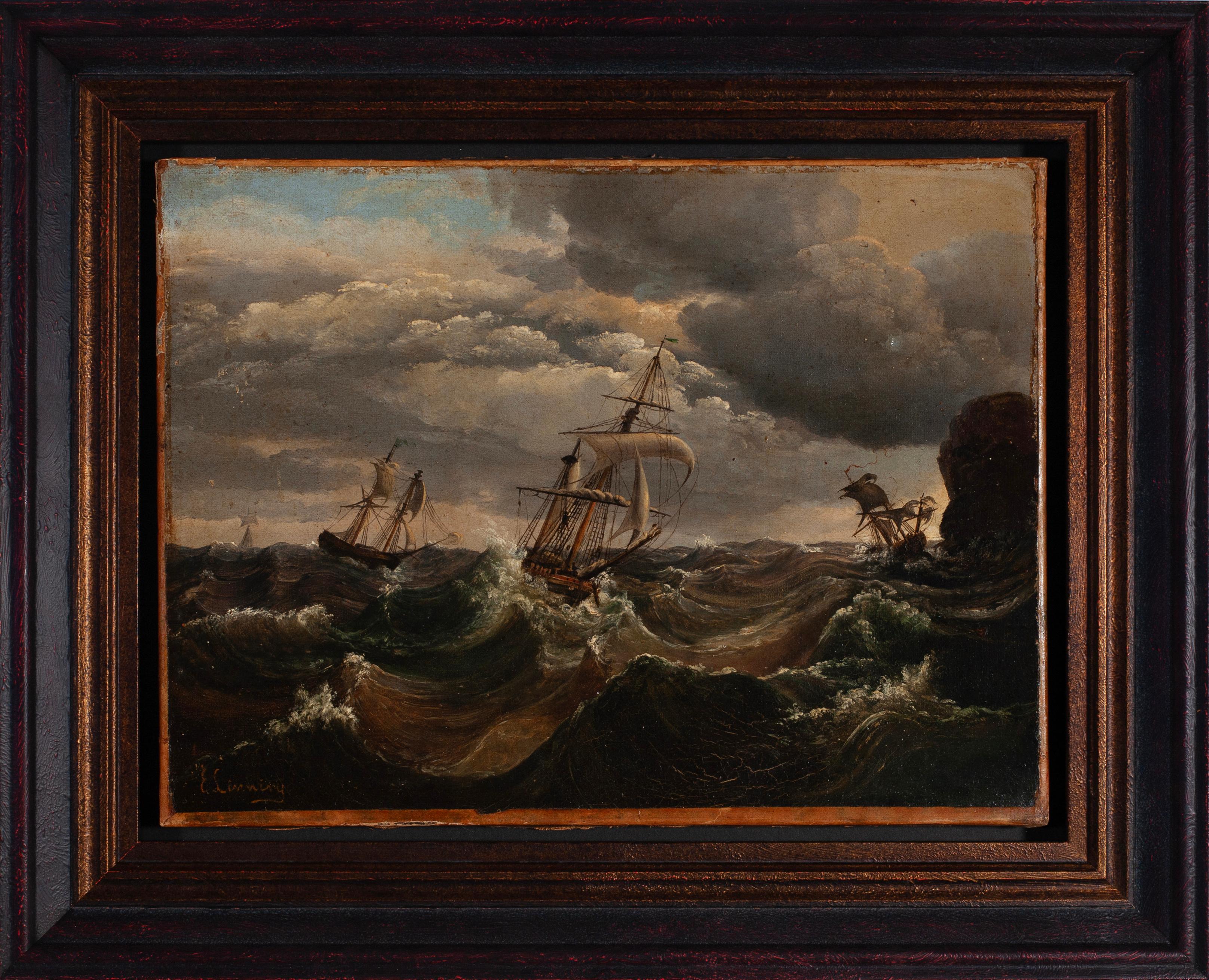 Egide Linning Landscape Painting - Stormy Seas