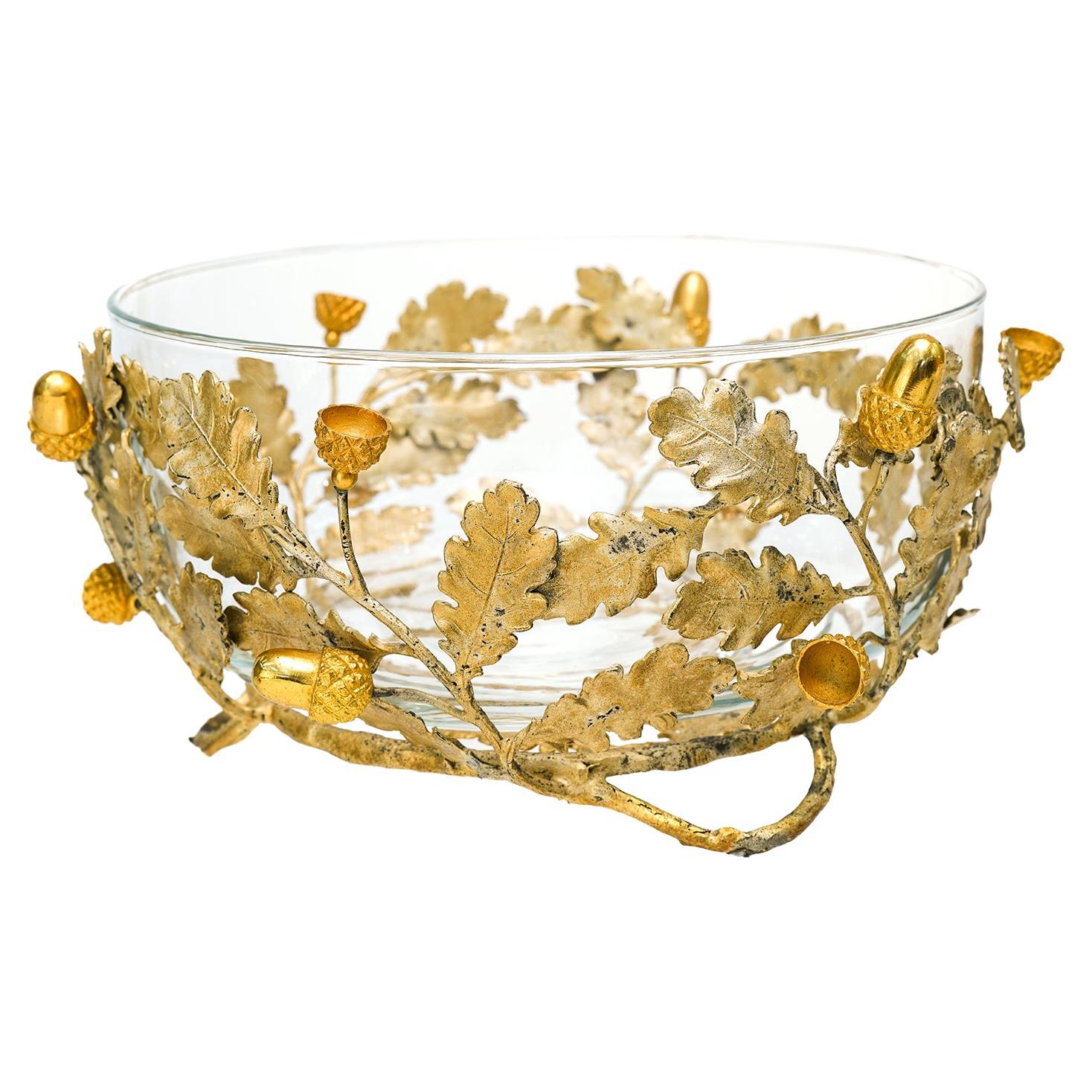 Egidio Broggi Acorn and Oak Leaf Centerpiece Bowl c1960-70s Milan