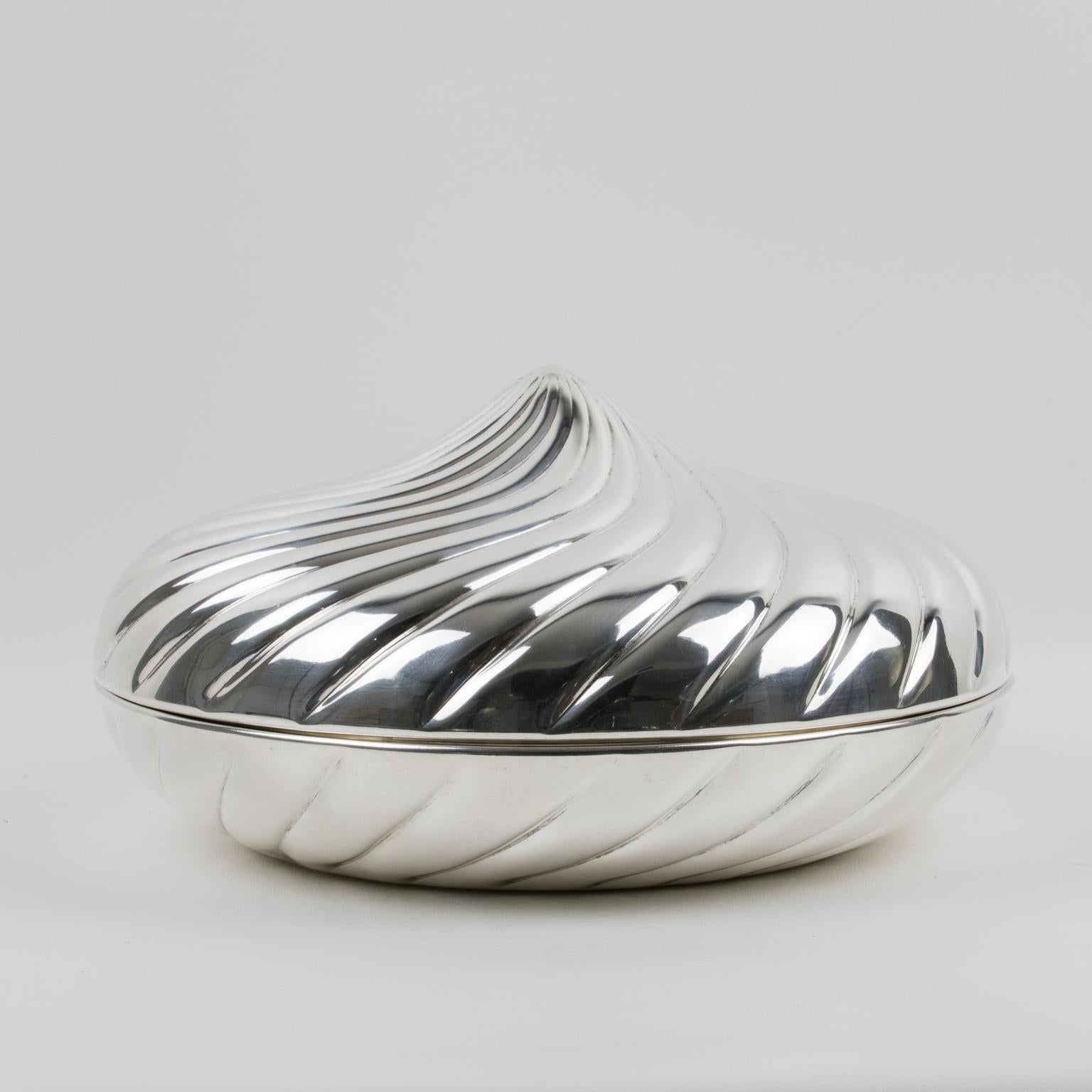 Metal Egidio Broggi, Italy Silver Plate and Gold Plate Swirled Box, circa 1980 For Sale