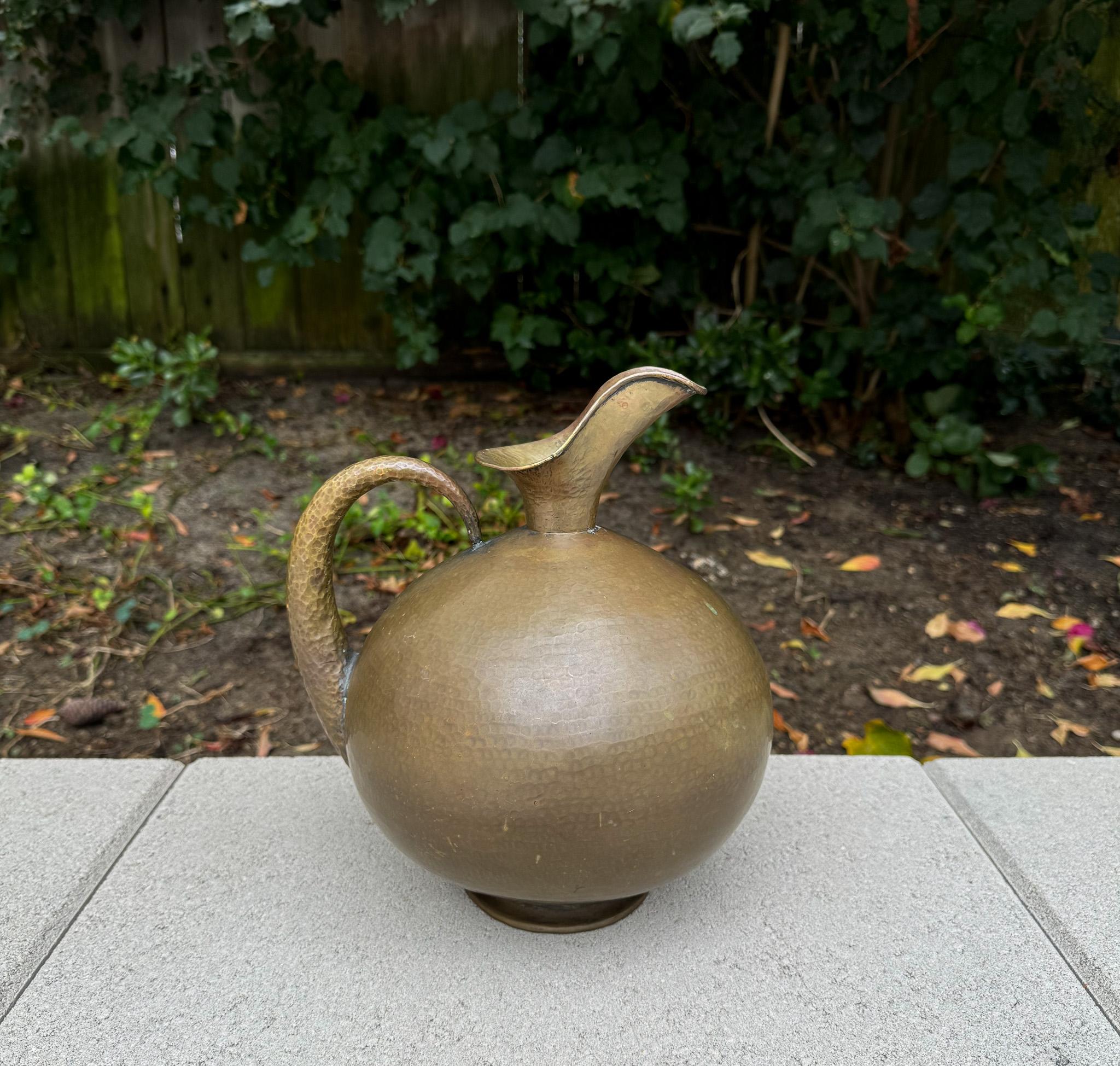  Egidio Casagrande Hammered Brass Pitcher, Italy c.1950.  Beautiful natural patina to the brass.