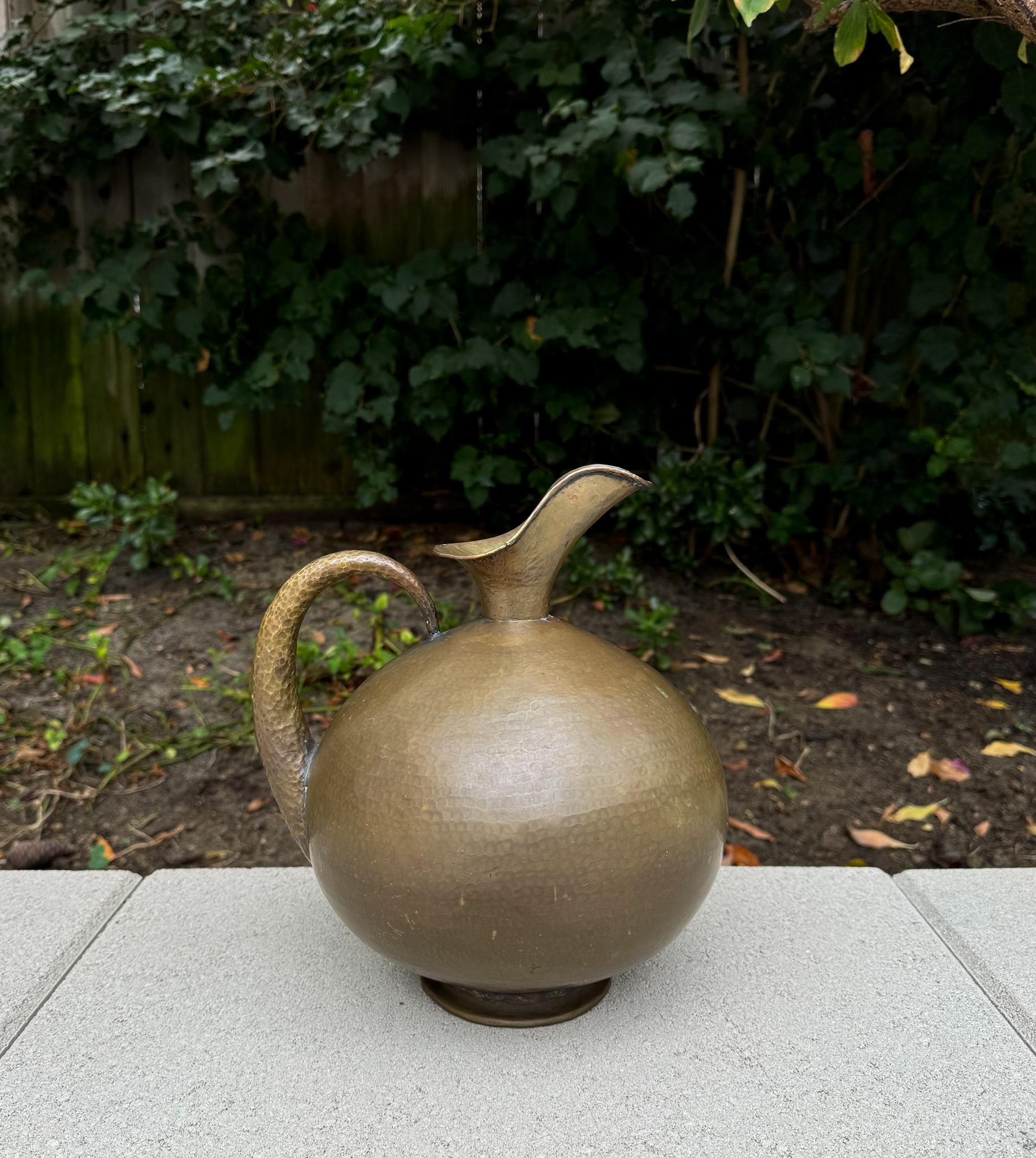 Italian Egidio Casagrande Hammered Brass Pitcher, Italy c.1950 For Sale