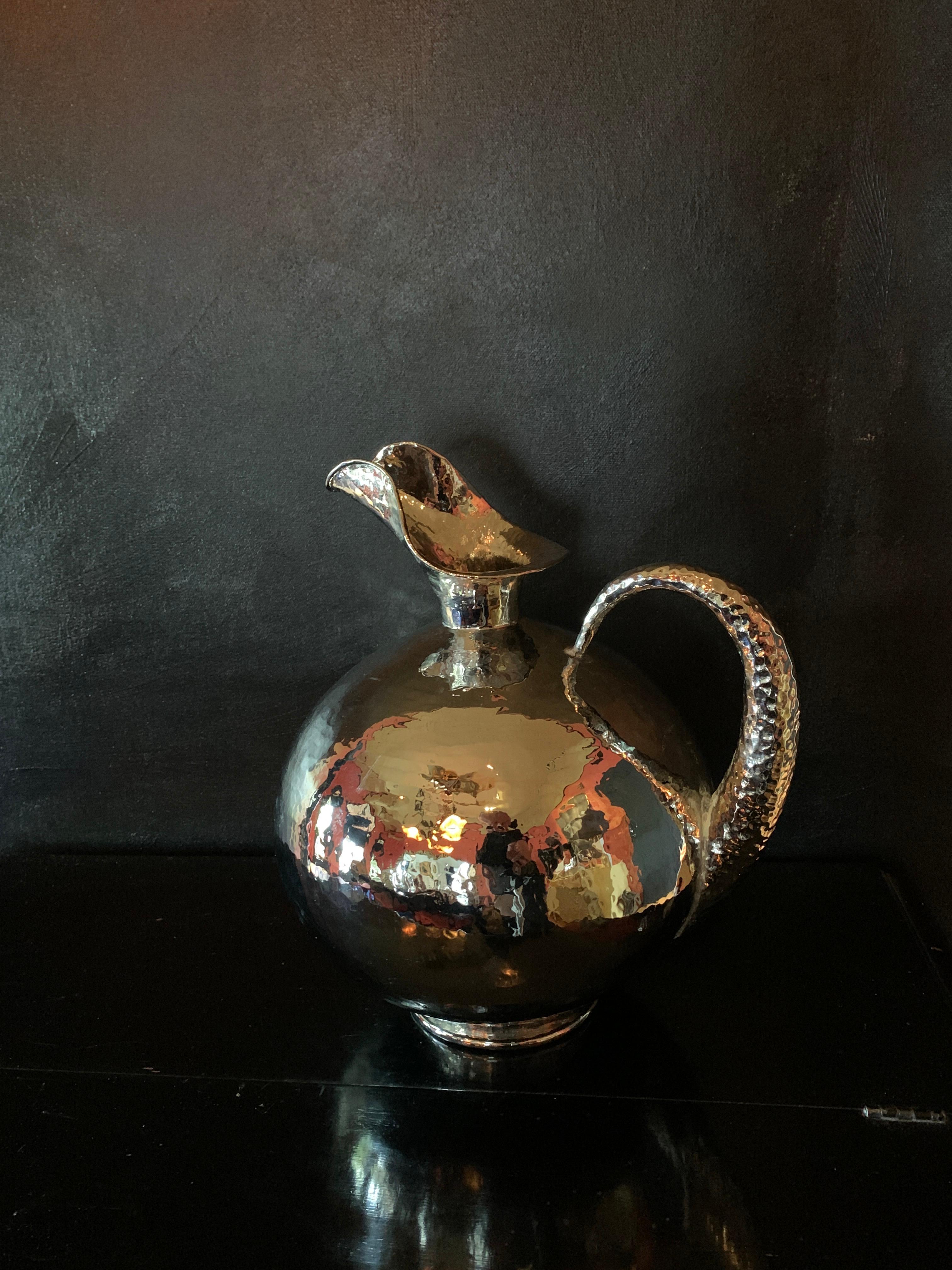 Mid-Century Modern Hammered Silver Plated Urn Pitcher by Italian Designer Egidio Casagrande  For Sale