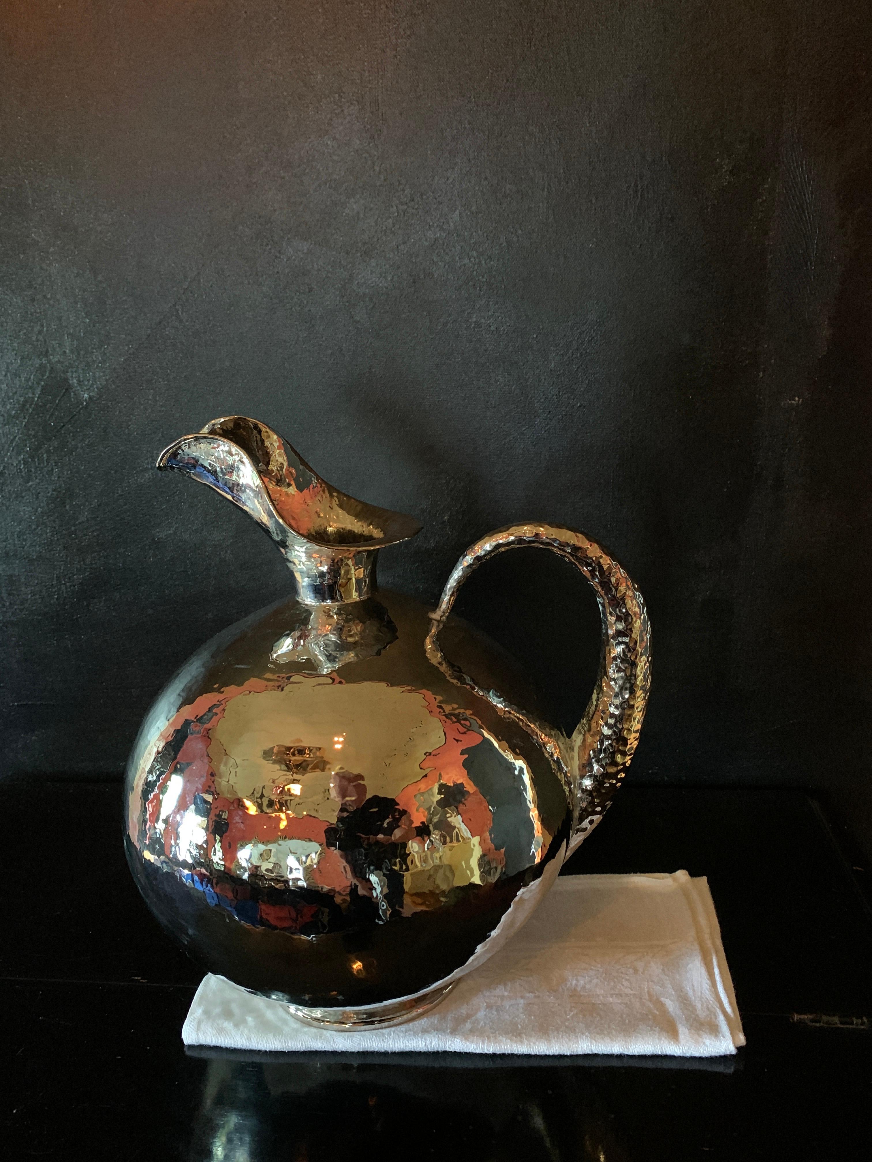20th Century Hammered Silver Plated Urn Pitcher by Italian Designer Egidio Casagrande  For Sale