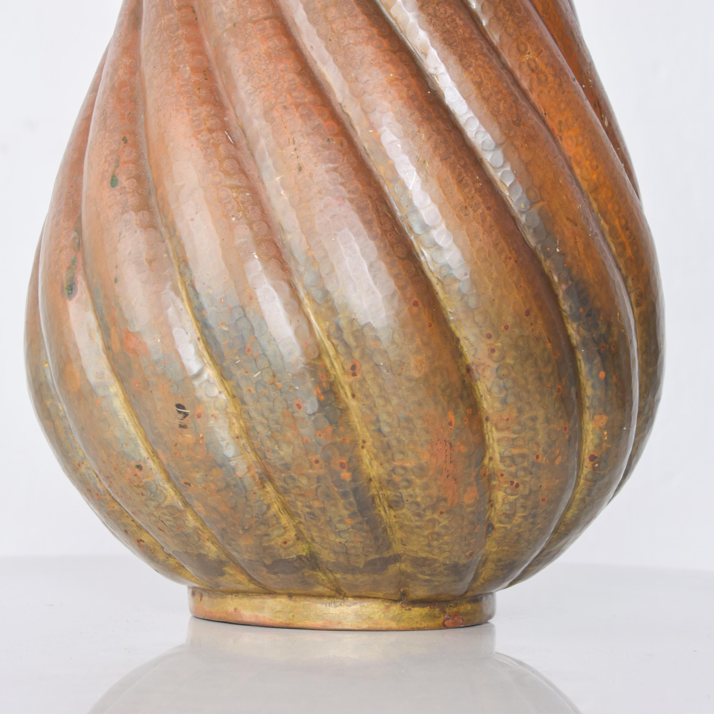 Patinated 1950s Egidio Casagrande Italia Brass Fluted Vase For Sale