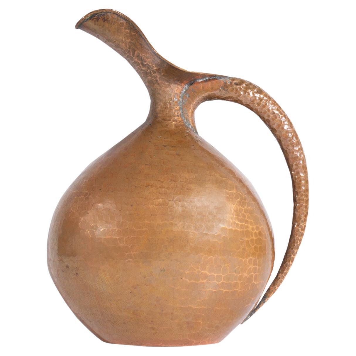 Egidio Casagrande Italian Hammered Copper Pitcher Ewer For Sale