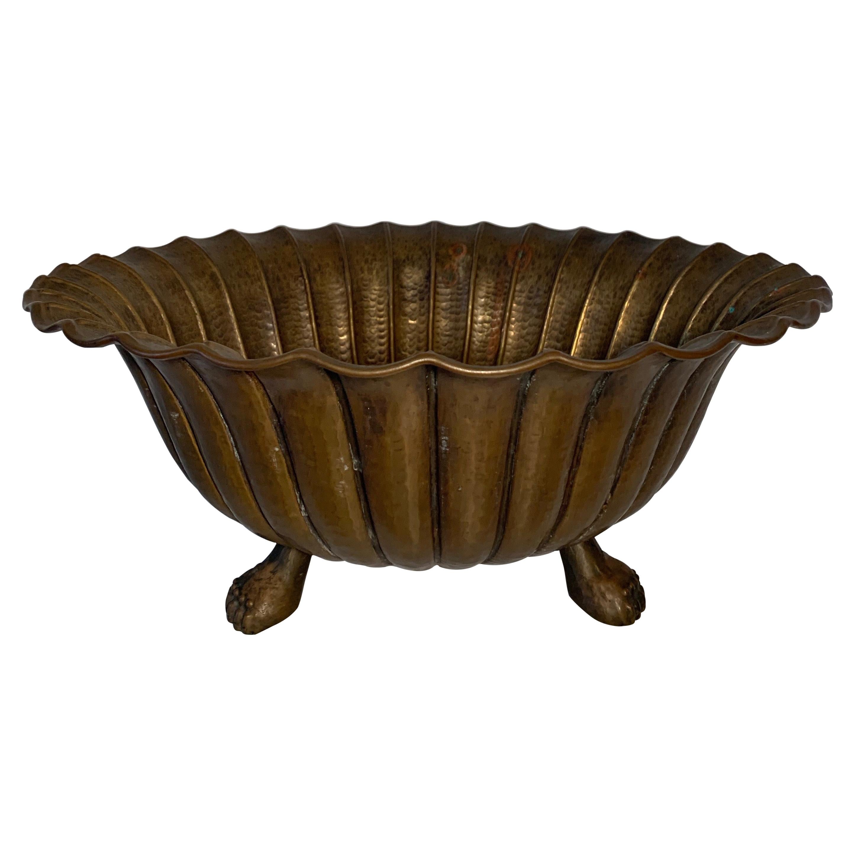 Italian Designed Egidio Casagrande Hammered Brass Footed Bowl For Sale