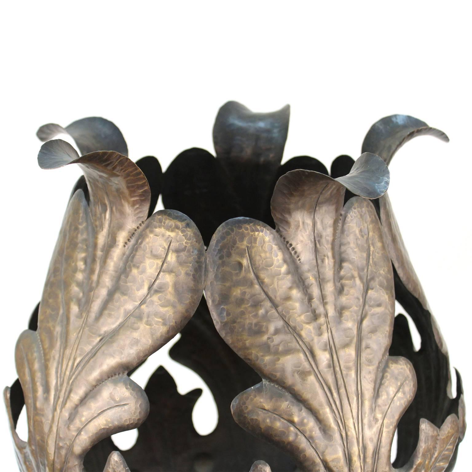 Egidio Casagrande Italian Modernist Monumental Hammered Brass Vase 1