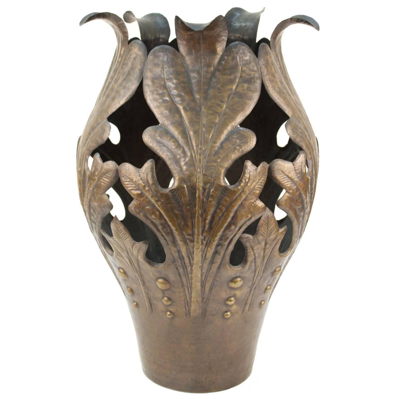 Egidio Casagrande Italian Modernist Monumental Hammered Brass Vase