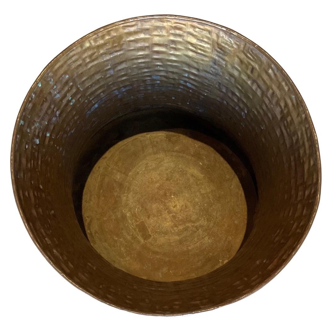 Metal Egidio Casagrande Textured Brass Planter For Sale