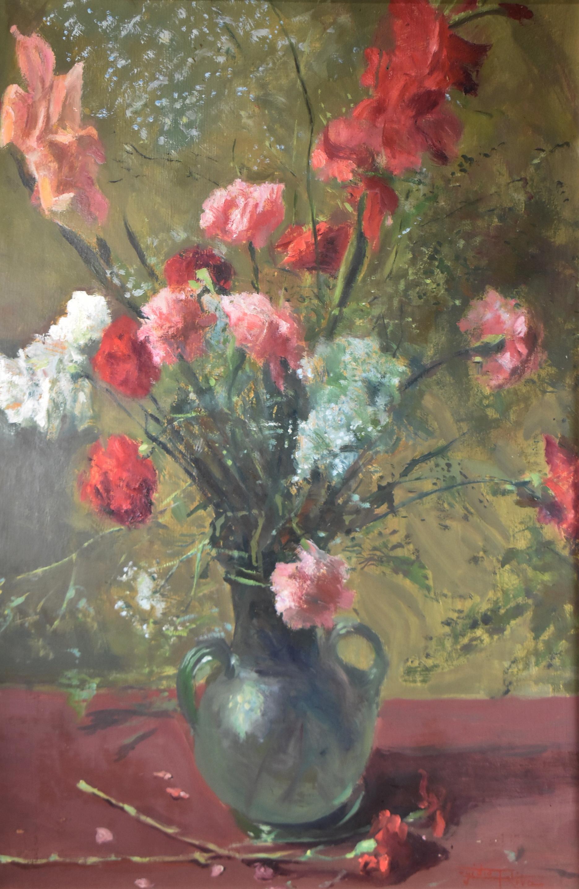 Pintura original sobre tabla bodegón floral de Egigio Riva 1866-1946. La montura tiene desgaste. La pintura está a bordo. El tamaño de la imagen es 19,40