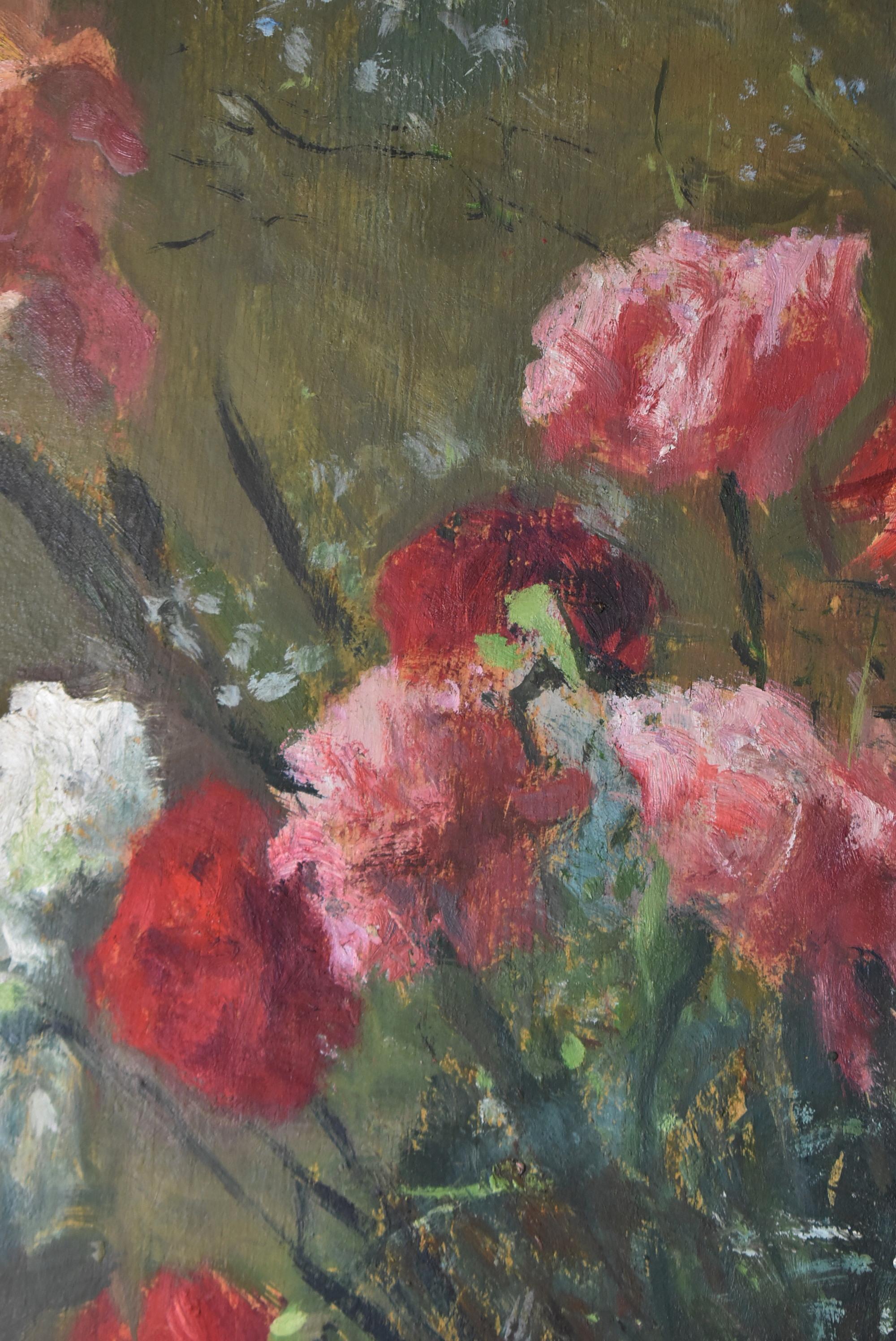 20th Century Egidio Riva Original Floral Still Life Painting, 1866-1946 For Sale