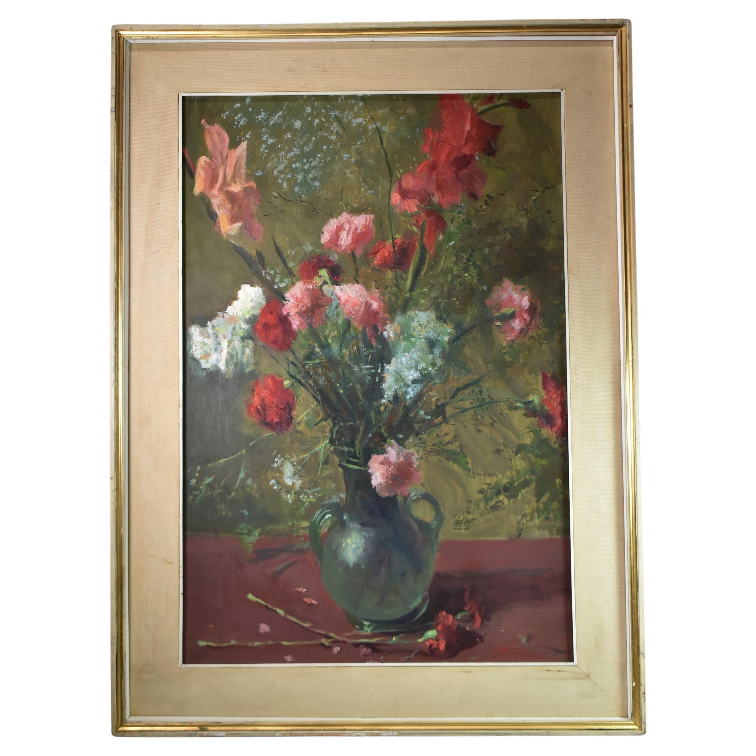 Pittura originale di natura morta floreale di Egidio Riva, 1866-1946