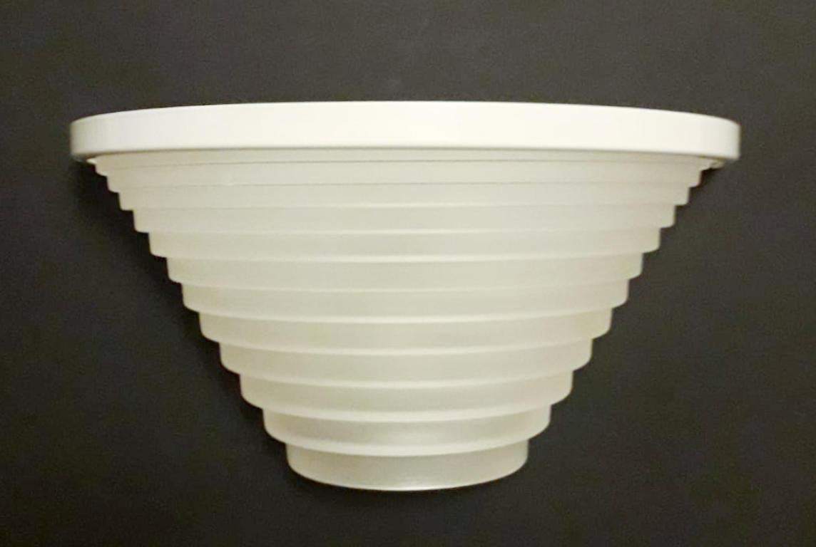 Italian vintage wall lights with white sanded glass shade on painted metal frame / designed by Angelo Mangiarotti for Artemide, circa 1980s / Made in Italy
Original label on the frame
Measures: Width 11 inches, height 6 inches, depth 6 inches 
3