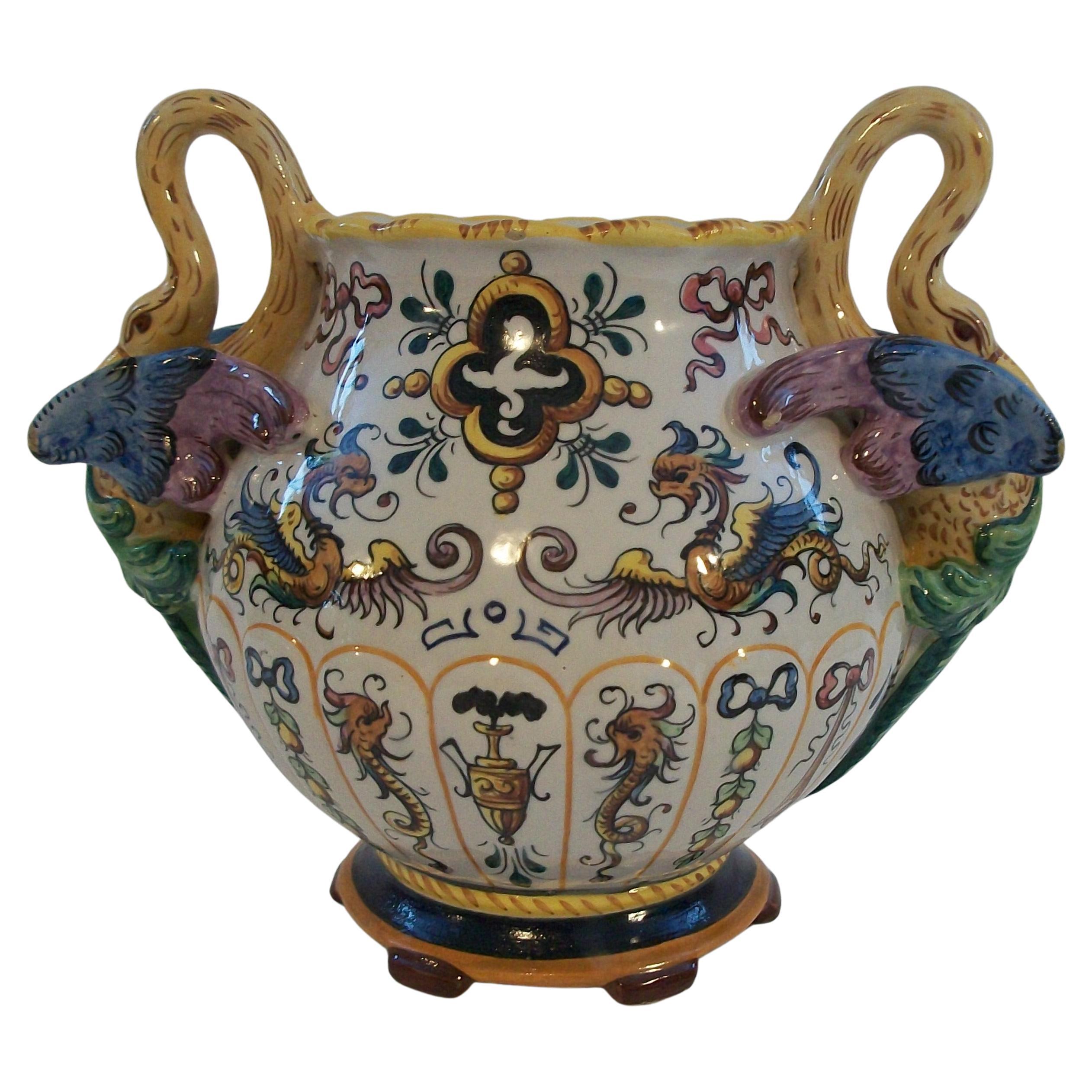 EGISTO FANTECHI - Hand Painted Majolica Center Bowl - Italy - Early 20th Century