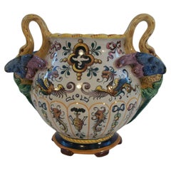 EGISTO FANTECHI - Hand Painted Majolica Center Bowl - Italy - Early 20th Century