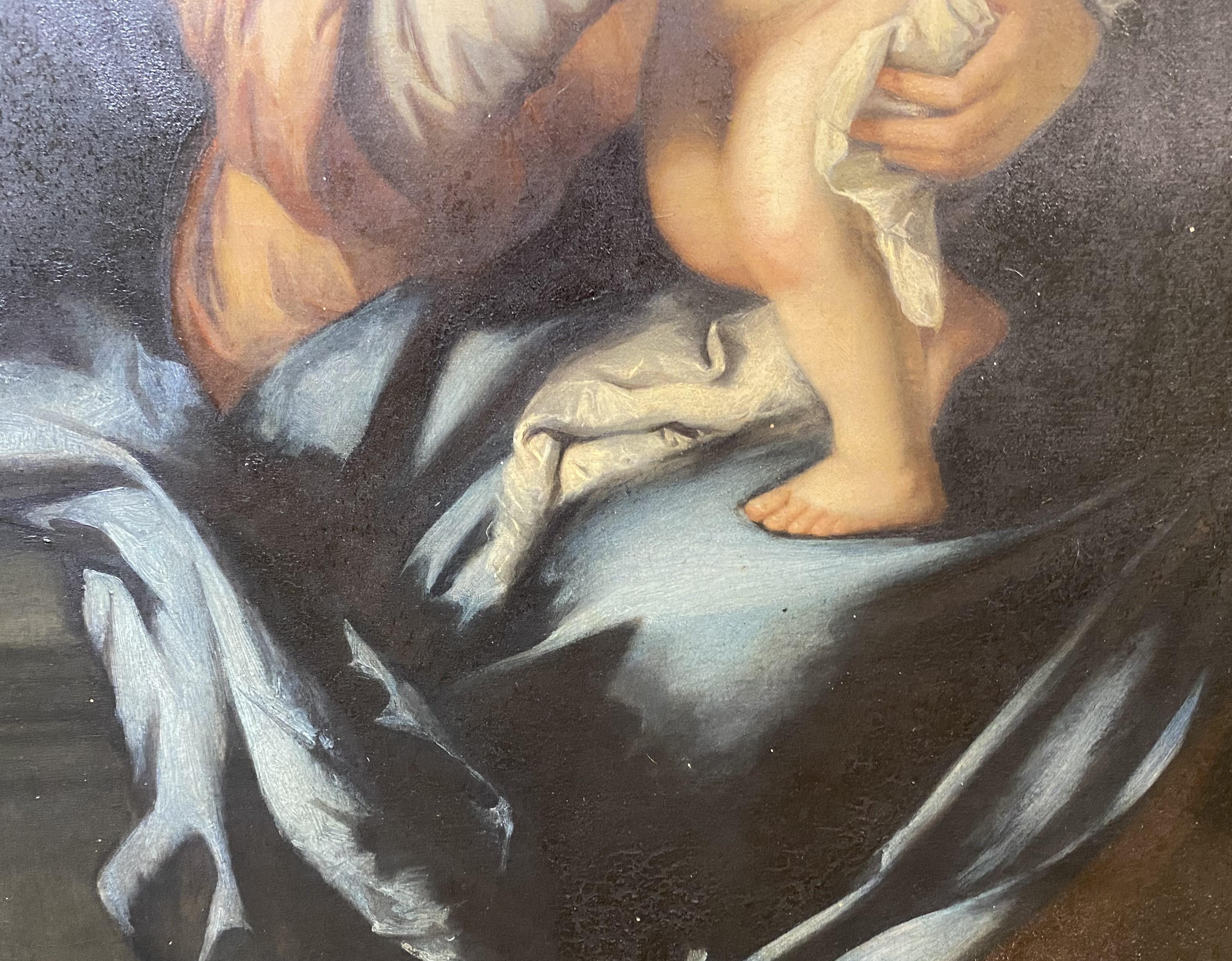 Un raffinato ritratto ad olio di Madonna & Child realizzato in stile antico dall'artista Florentine Egisto Manzuoli (XIX secolo). Manzuoli è noto per aver dipinto secondo gli antichi maestri del Rinascimento ed è stato attivo intorno al 1860-1875.