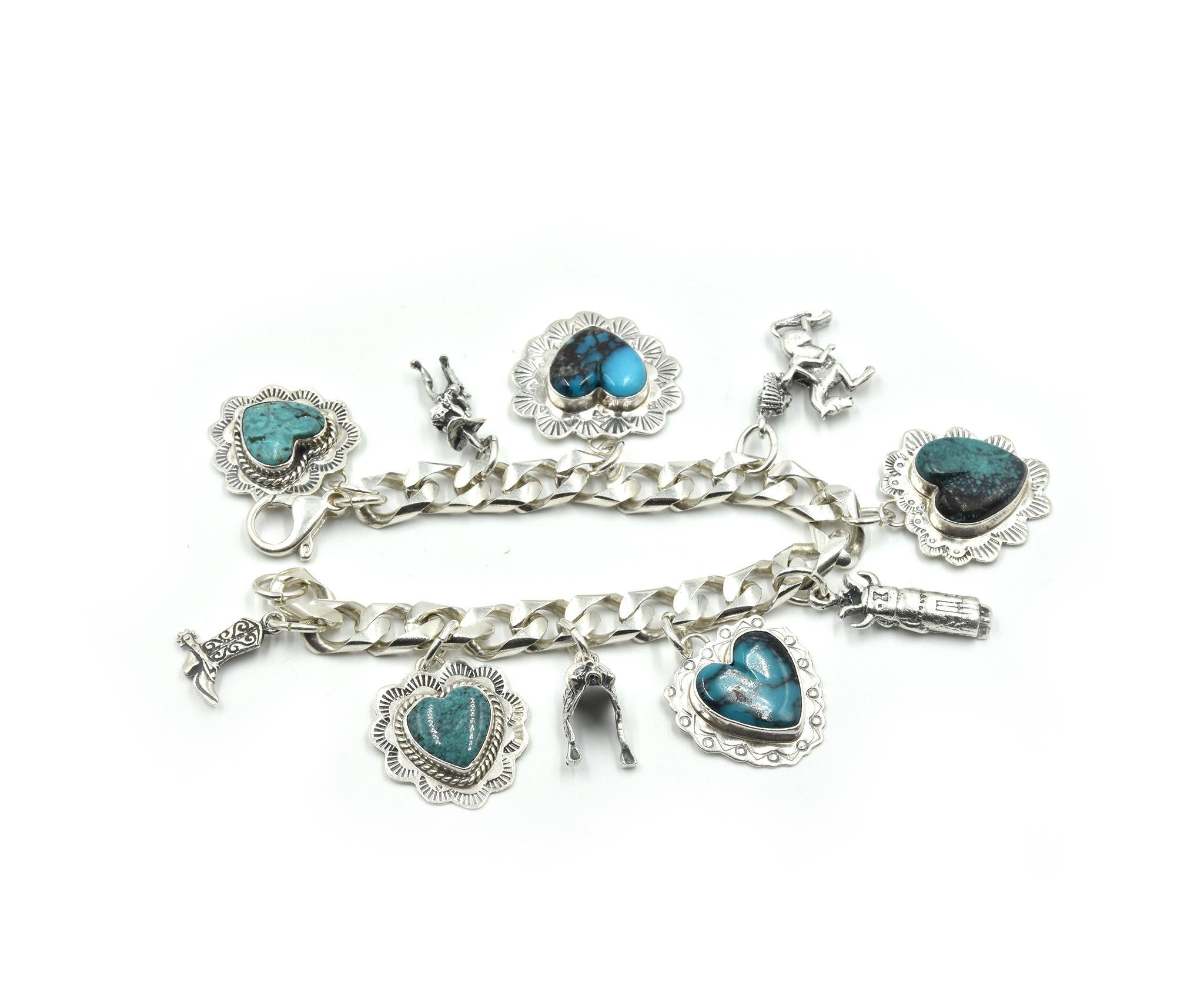 Contemporary EGK Jewelry Sterling Silver Turquoise Charm Bracelet