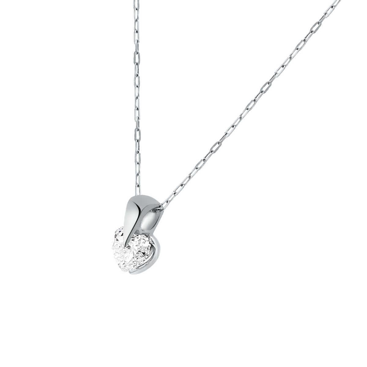 This 18K White Gold floating style handcrafted Women's solitaire pendant showcases a Heart-shaped diamond on a delicate 18