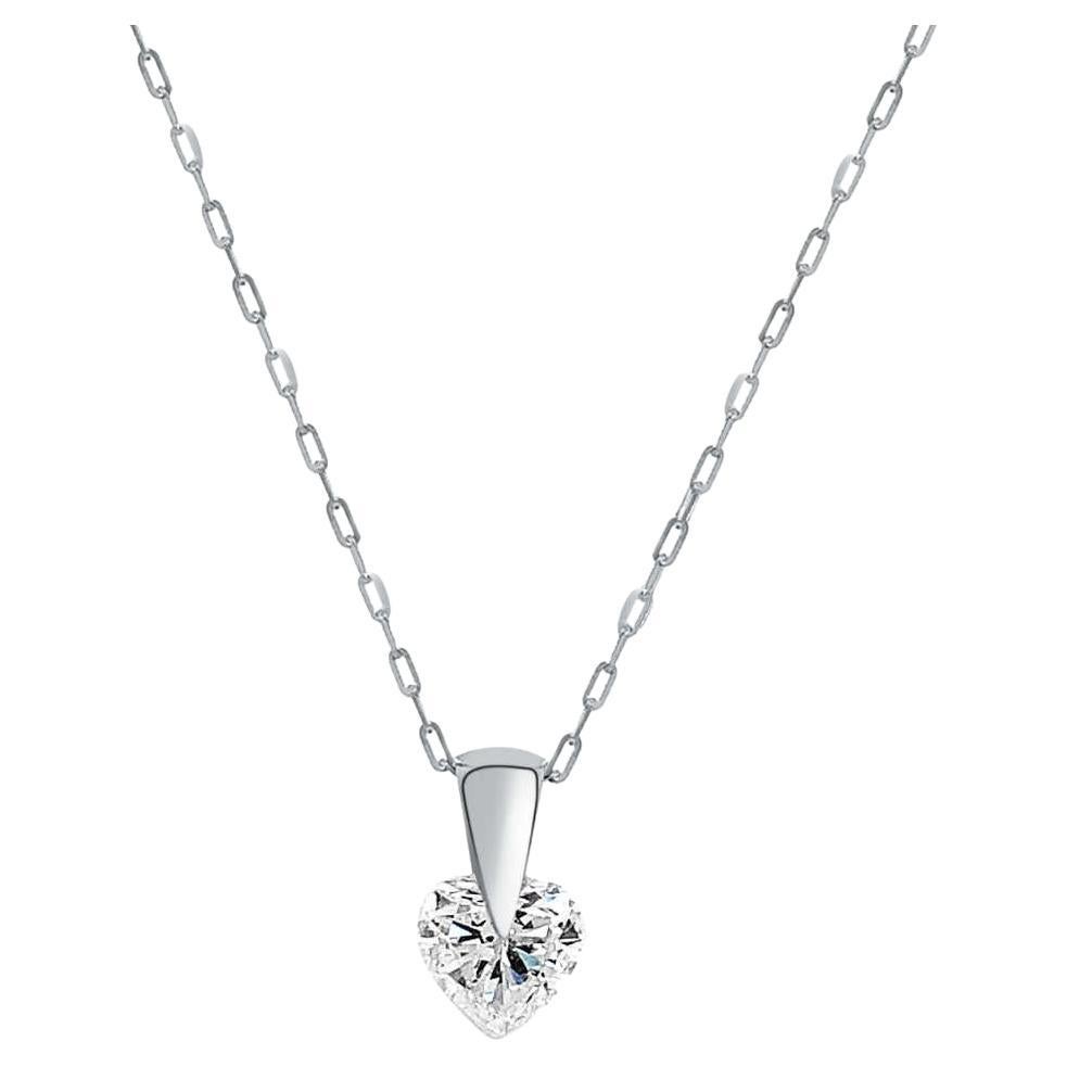 Pendentif solitaire en forme de cœur en or blanc 18 carats avec diamants de 1,02 carat, certifié EGL 