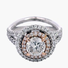 EGL 1.02 Ct J/VS2 Round Diamond 18K Double Halo Engagement Ring Split Shank