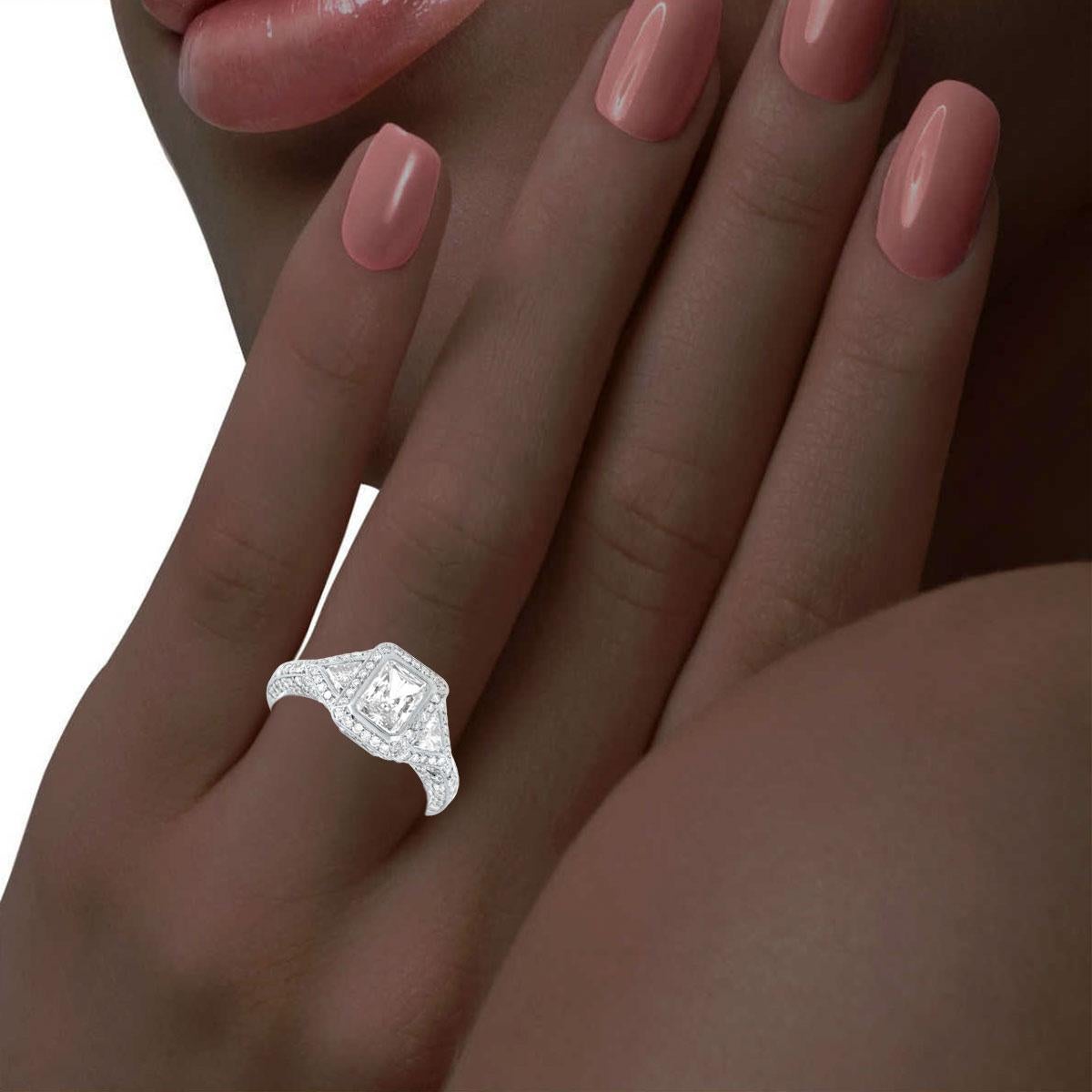 Women's EGL 1.03 Carat Radiant Trillion Diamond Platinum Trilogy Ring For Sale