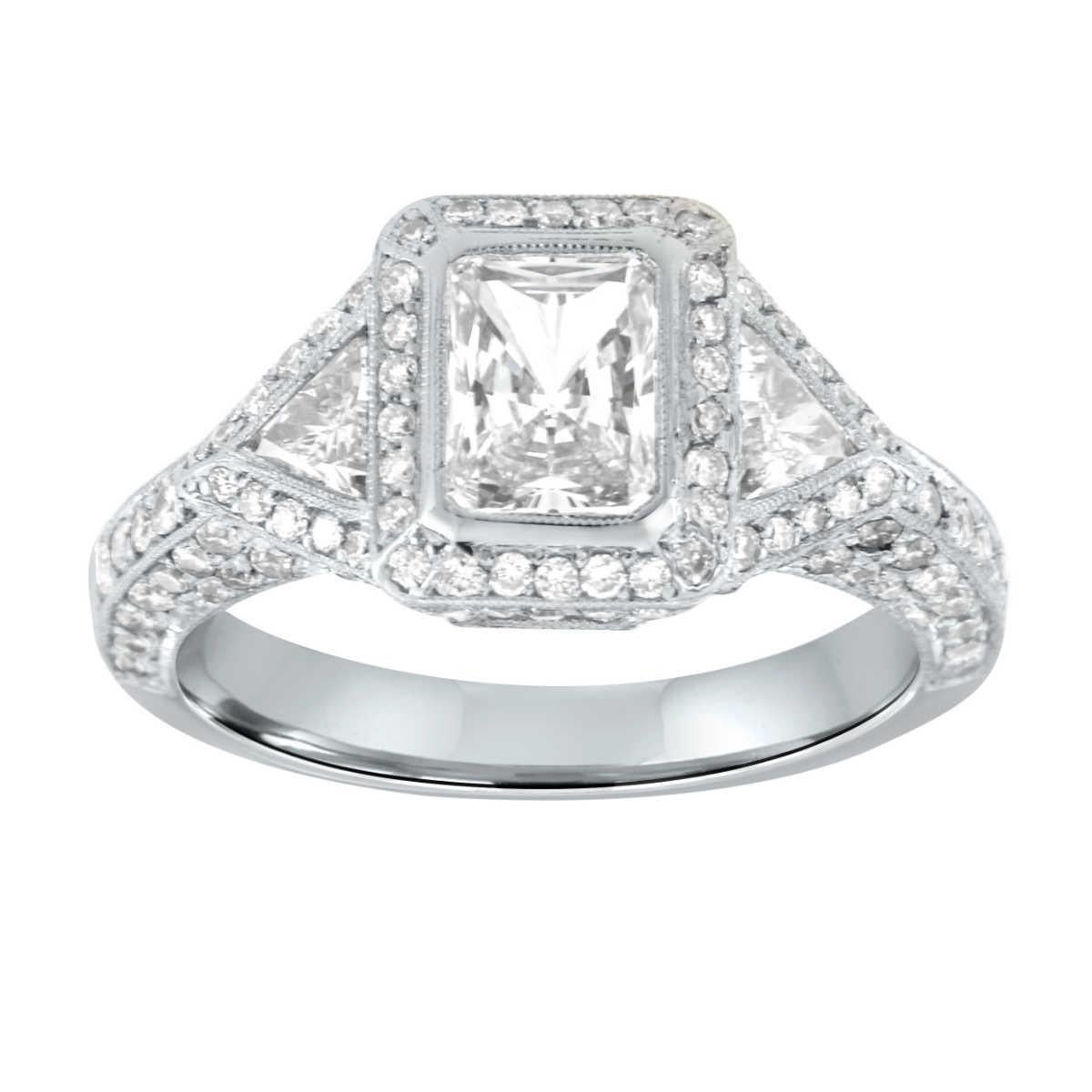 EGL 1.03 Carat Radiant Trillion Diamond Platinum Trilogy Ring For Sale