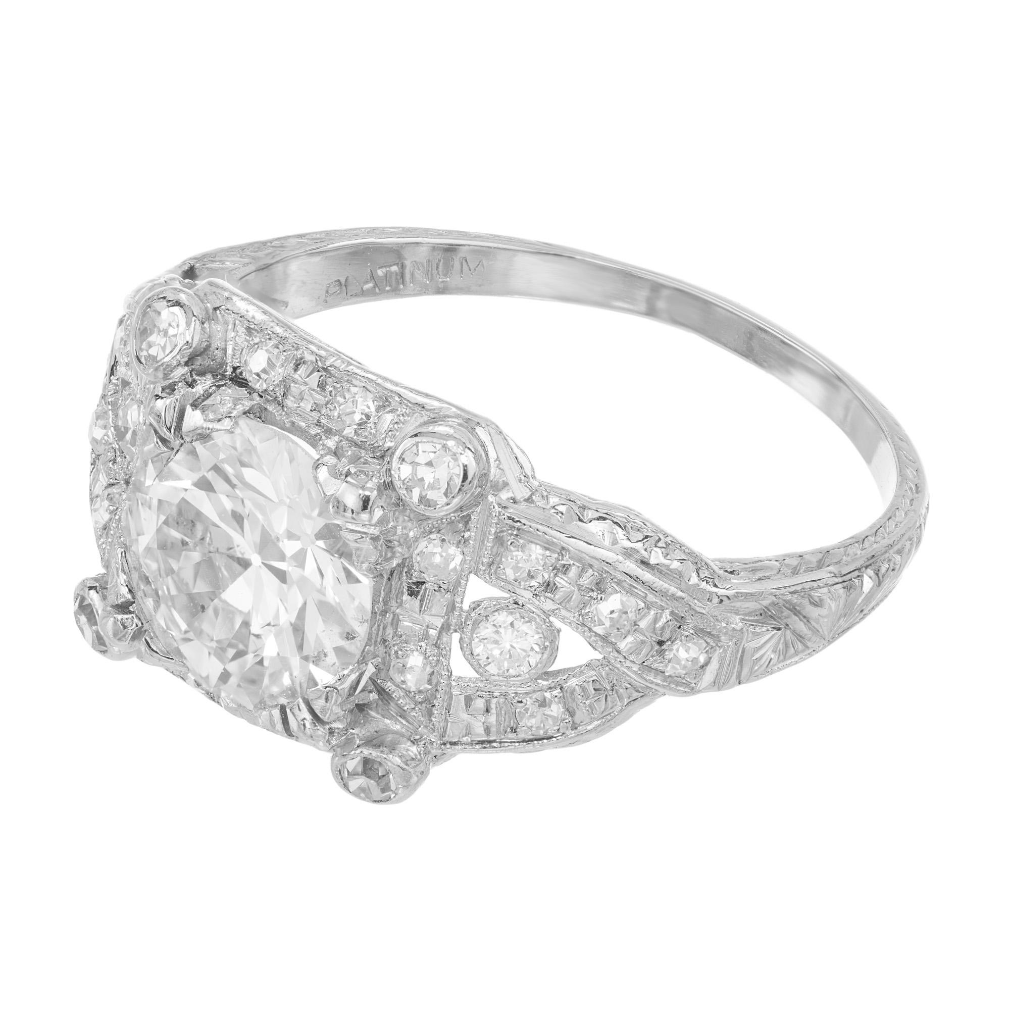 Round Cut EGL 1.35 Carat Transitional Cut Diamond Platinum Engagement Ring For Sale