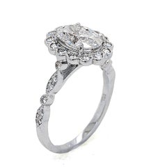 18K Gold, EGL 1.51 Carat E/I1 Oval Diamond Pave Set Engagement Ring with Halo