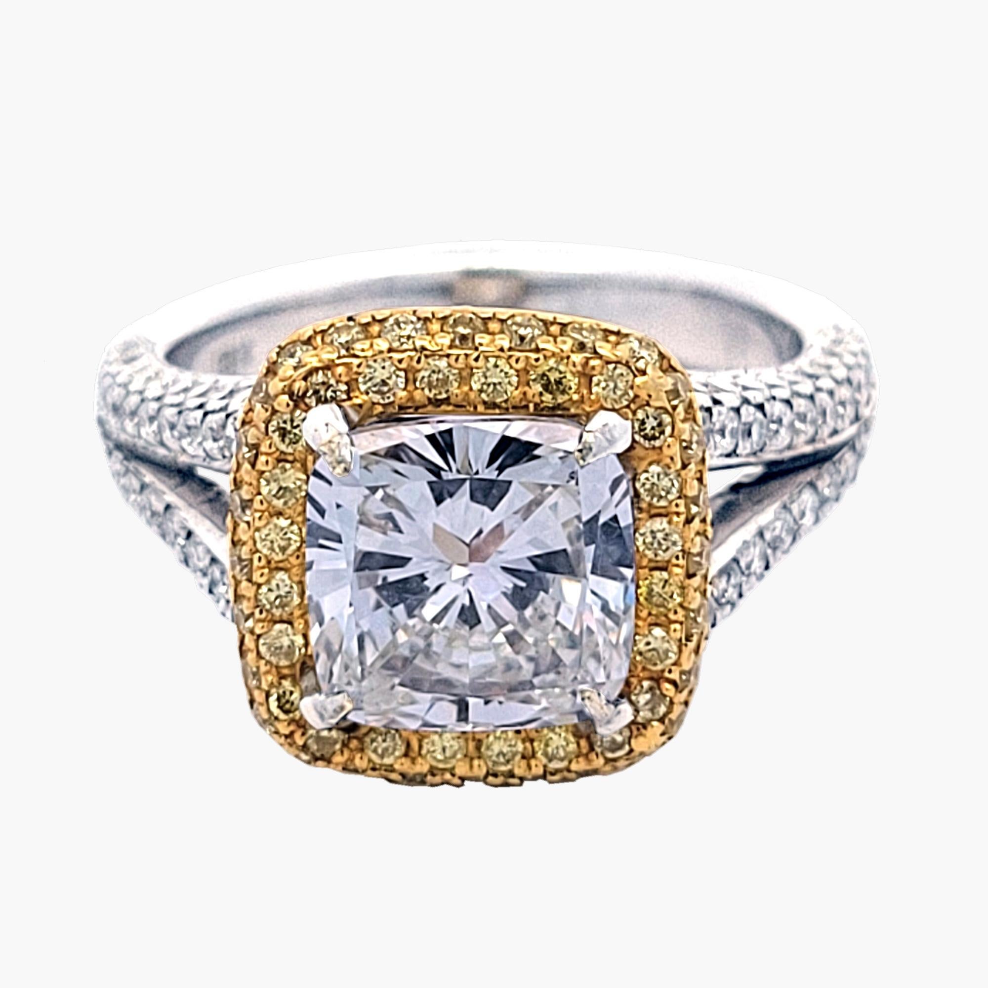 Contemporary EGL 2.08 Ct K/VS2 Pave Set 18 Karat Engagement Ring with Halo For Sale
