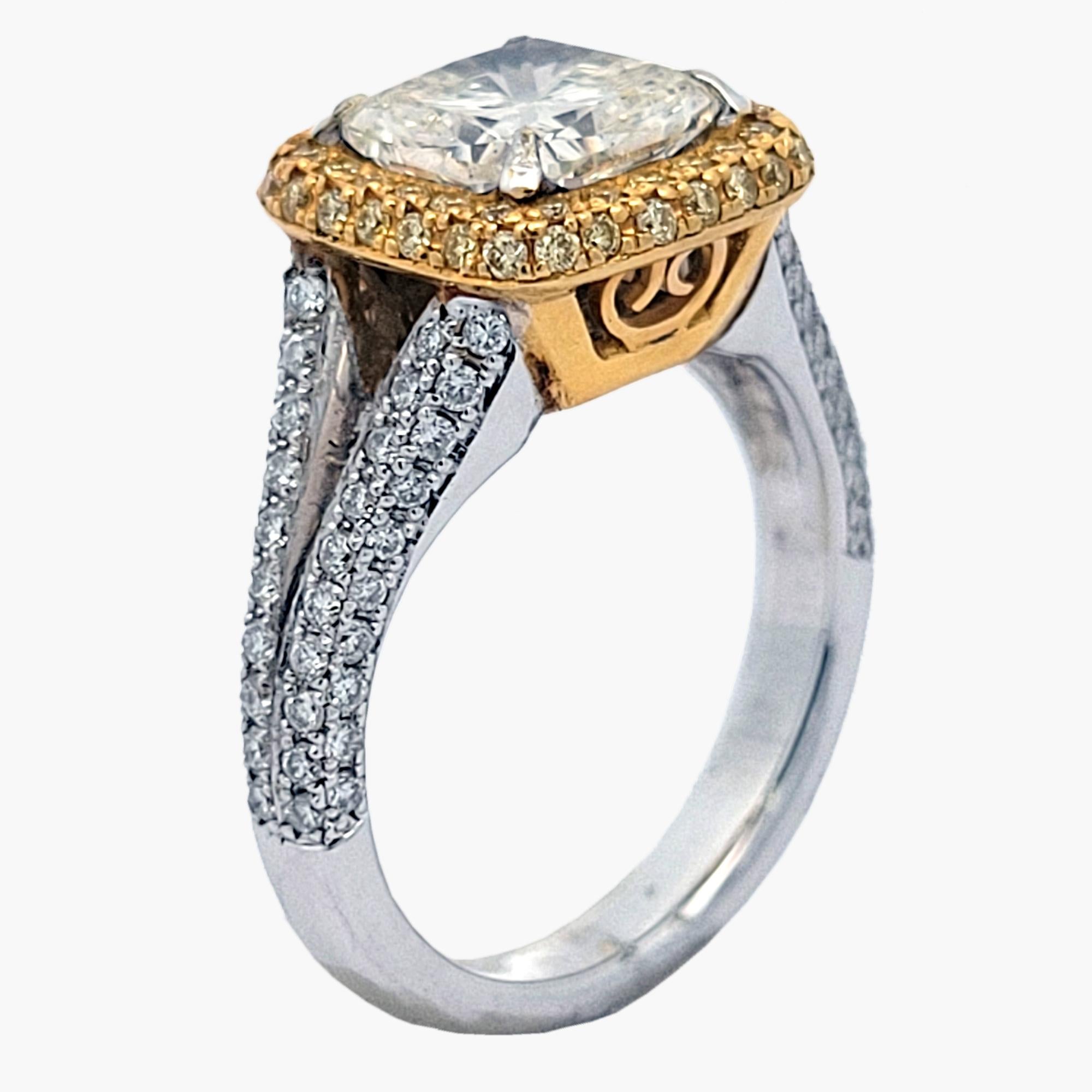 EGL 2.08 Ct K/VS2 Pave Set 18 Karat Engagement Ring with Halo In New Condition For Sale In Los Angeles, CA