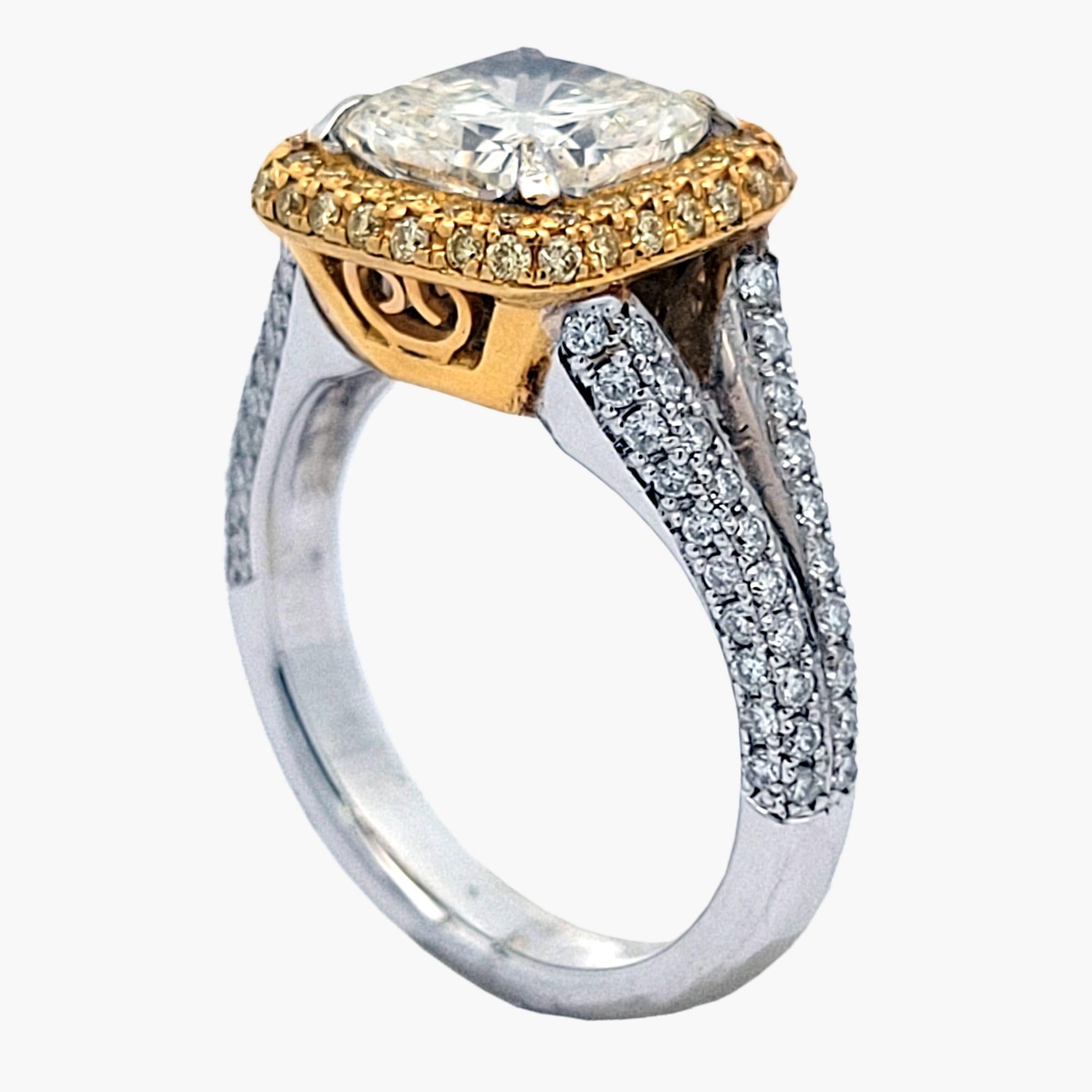 EGL 2.08 Ct K/VS2 Pave Set 18 Karat Engagement Ring with Halo For Sale 1