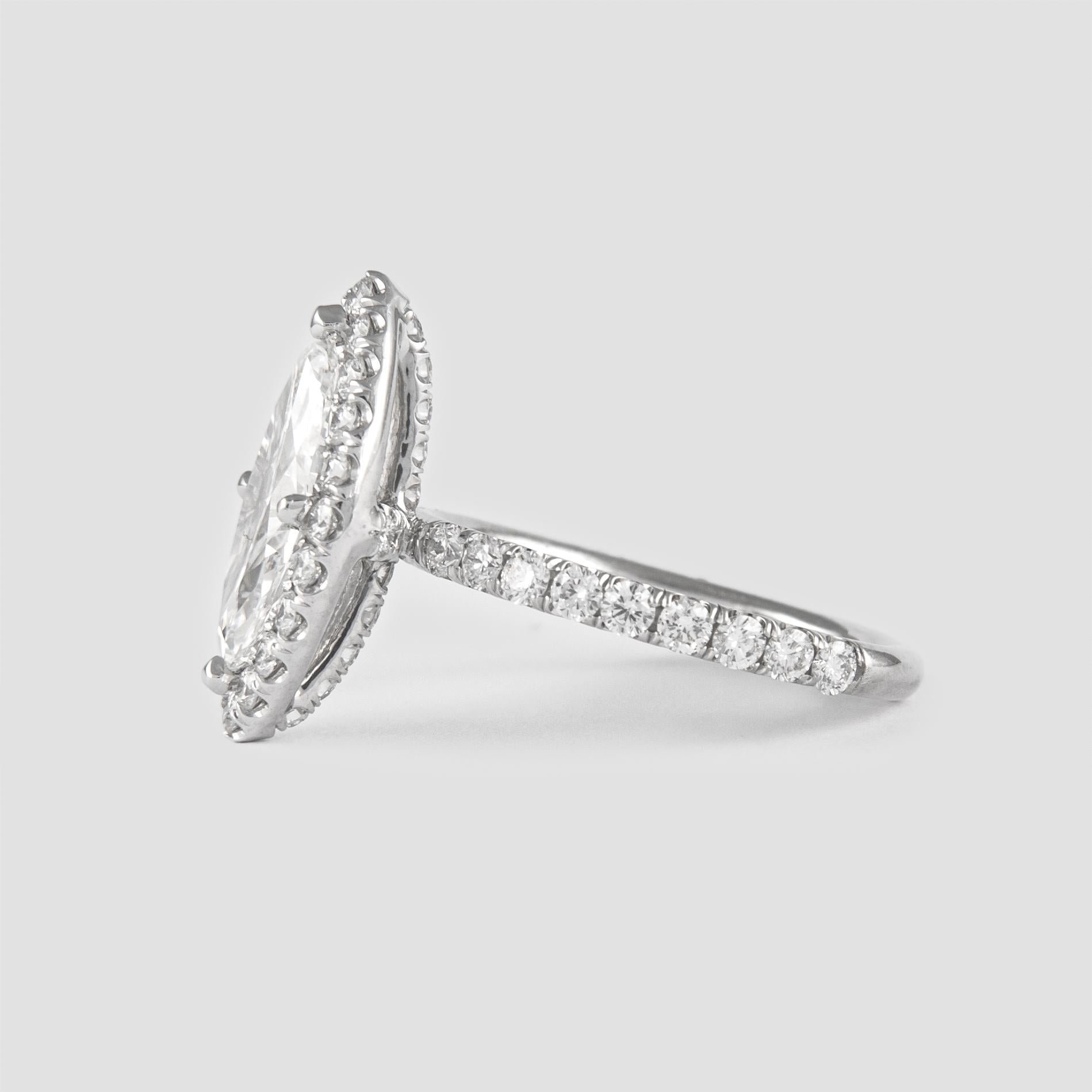 Marquise Cut EGL 2.11 Carat E VVS2 Marquise Diamond with Halo Ring & Eternity Band Platinum