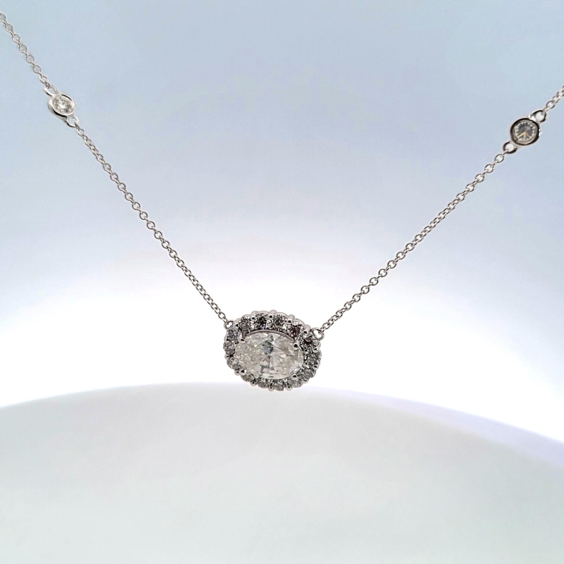 Oval Cut EGL 2.15 Ct F/SI3  Oval Diamond Necklace on diamond by the yard necklace For Sale