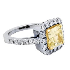 EGL 2.49 Ct Fancy Light Yellow Radiant Pave Set 18K Engagement Ring with Halo