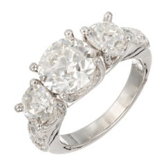 EGL 3.02 Carat Old European Cut Diamond Platinum Three-Stone Engagement Ring