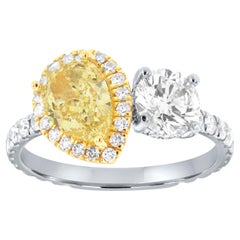 EGL Bague en or blanc et jaune 14 carats avec diamants taille poire et halo rond de 3,02 carats poids total TW