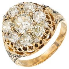 EGL 3,05 Karat Diamant viktorianischer Emaille Gelbgold Cocktail Cluster Ring