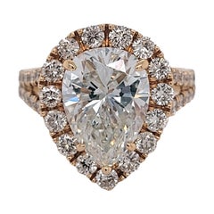 EGL 4.01ct I/VS2 Pear Shape 18K Split Shank Pave Set Engagement Ring with Halo