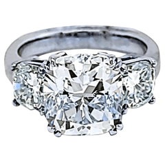 EGL Anello di fidanzamento a tre pietre con diamante a cuscino da 5,05 carati K/VS2 18K