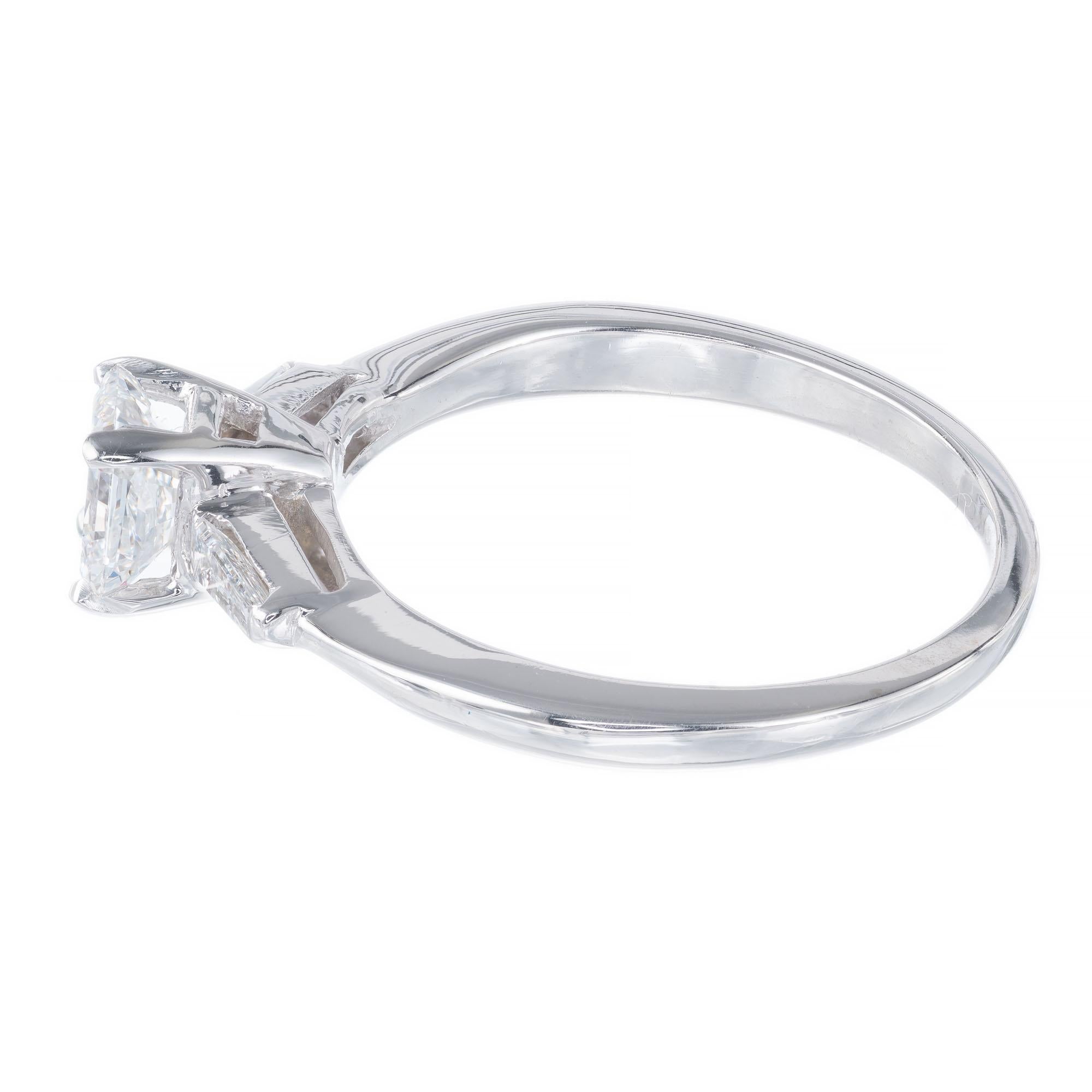EGL .65 Carat Cushion Cut Diamond White Gold Three-Stone Engagement Ring In Excellent Condition For Sale In Stamford, CT