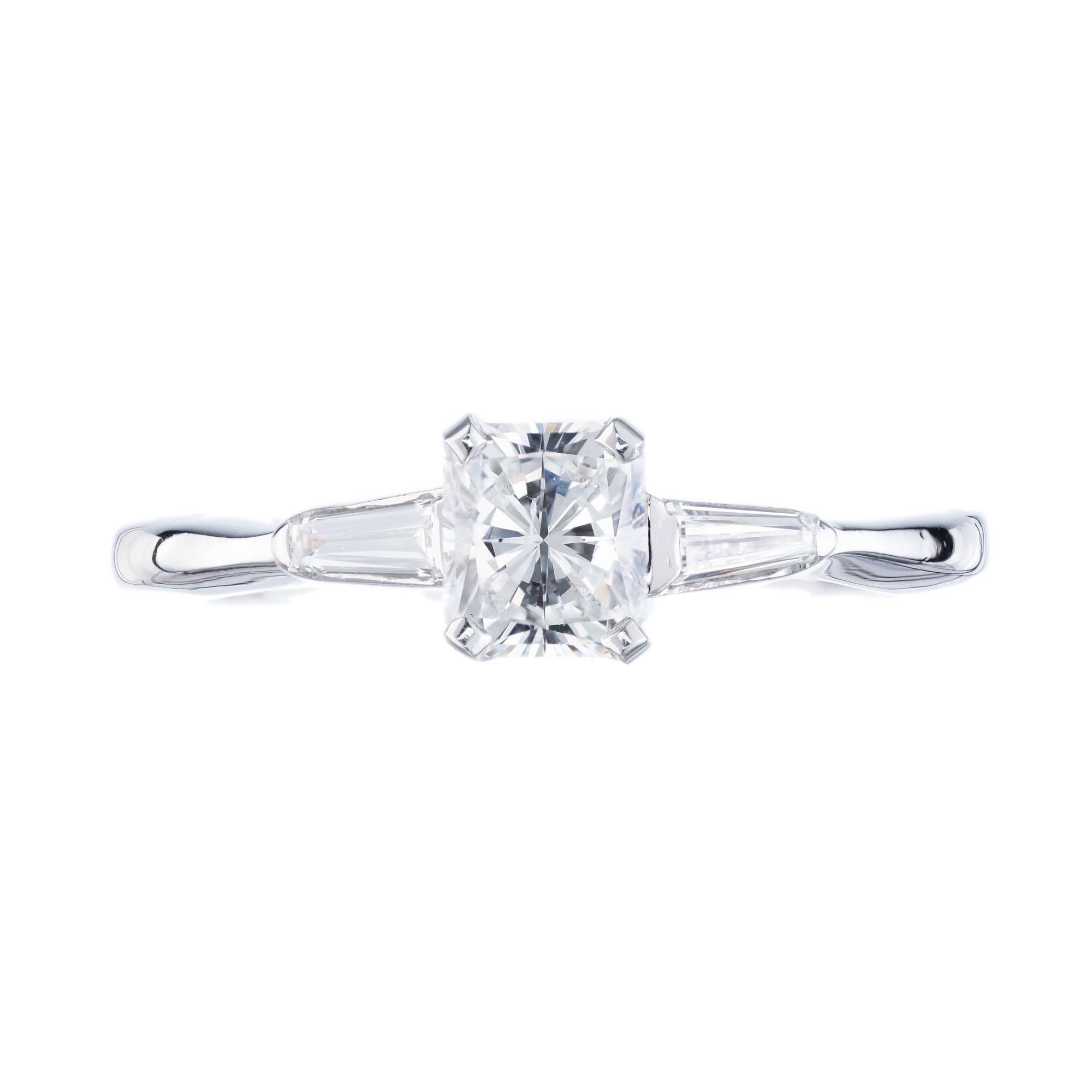 EGL .65 Carat Cushion Cut Diamond White Gold Three-Stone Engagement Ring For Sale 2