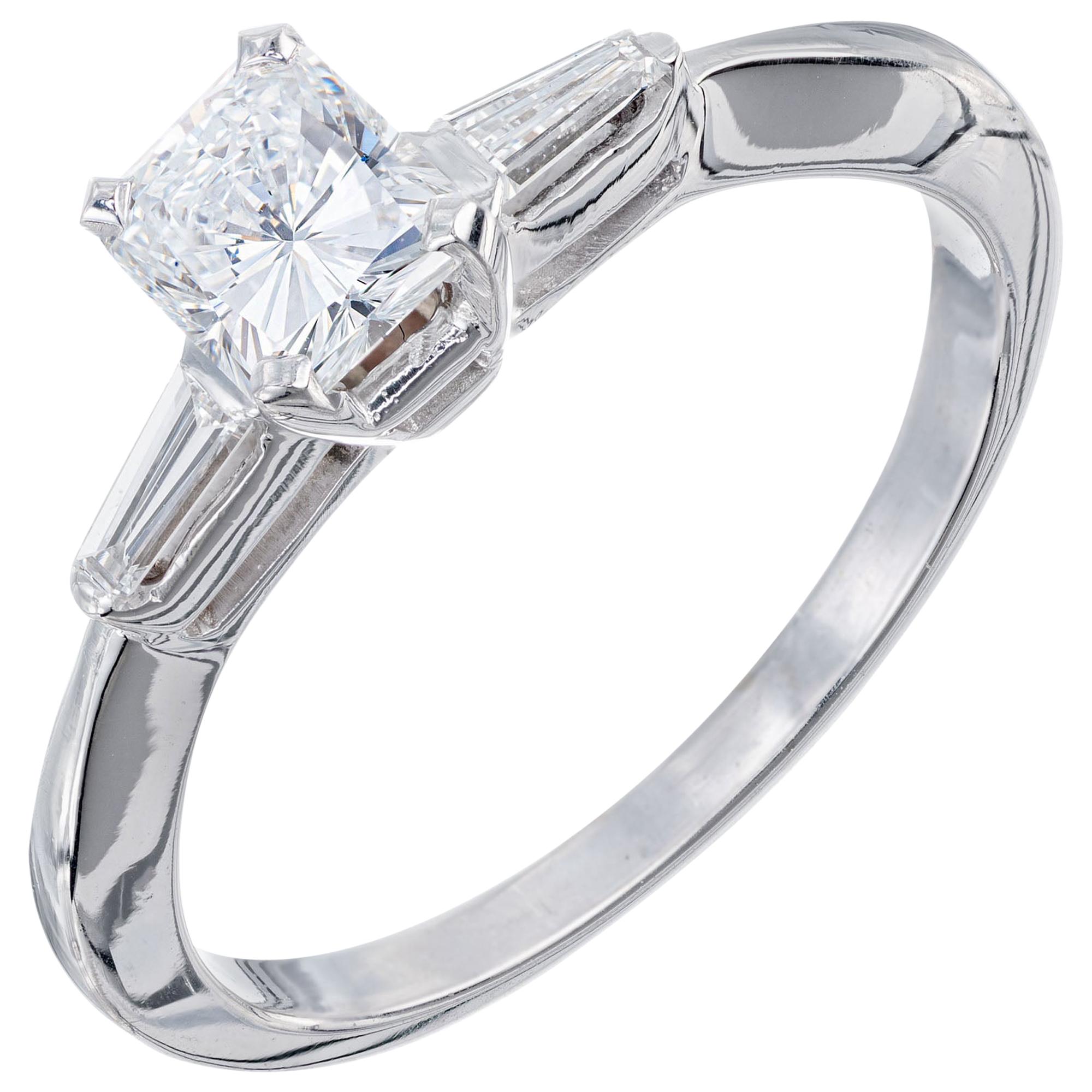 EGL .65 Carat Cushion Cut Diamond White Gold Three-Stone Engagement Ring