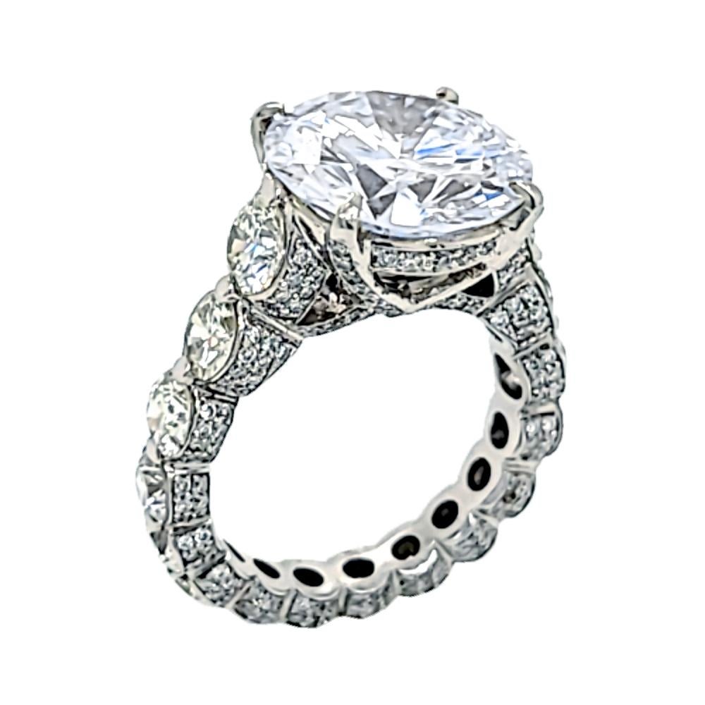 Contemporary EGL H/SI1 7.01 Ct Round Diamond 18K Shared-Prong Eternity Style Engagement Ring For Sale