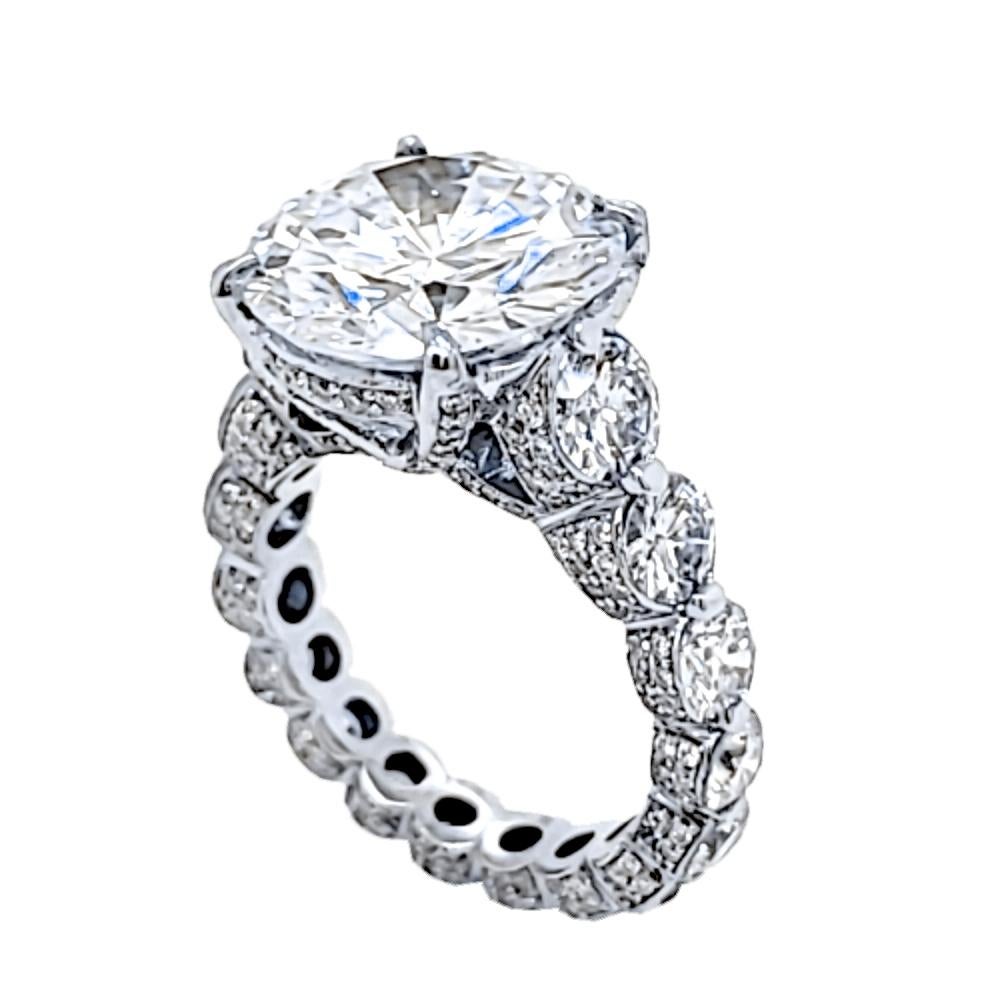 Round Cut EGL H/SI1 7.01 Ct Round Diamond 18K Shared-Prong Eternity Style Engagement Ring For Sale