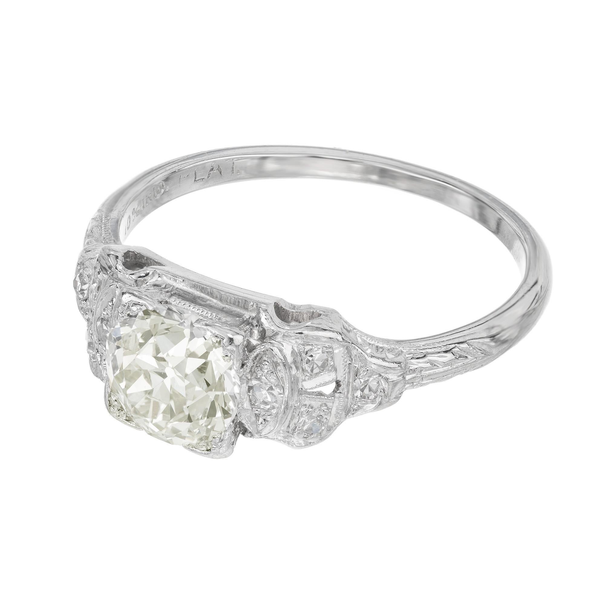 EGL .91 Carat Old European Cut Diamond Platinum Art Deco Engagement Ring In Good Condition For Sale In Stamford, CT