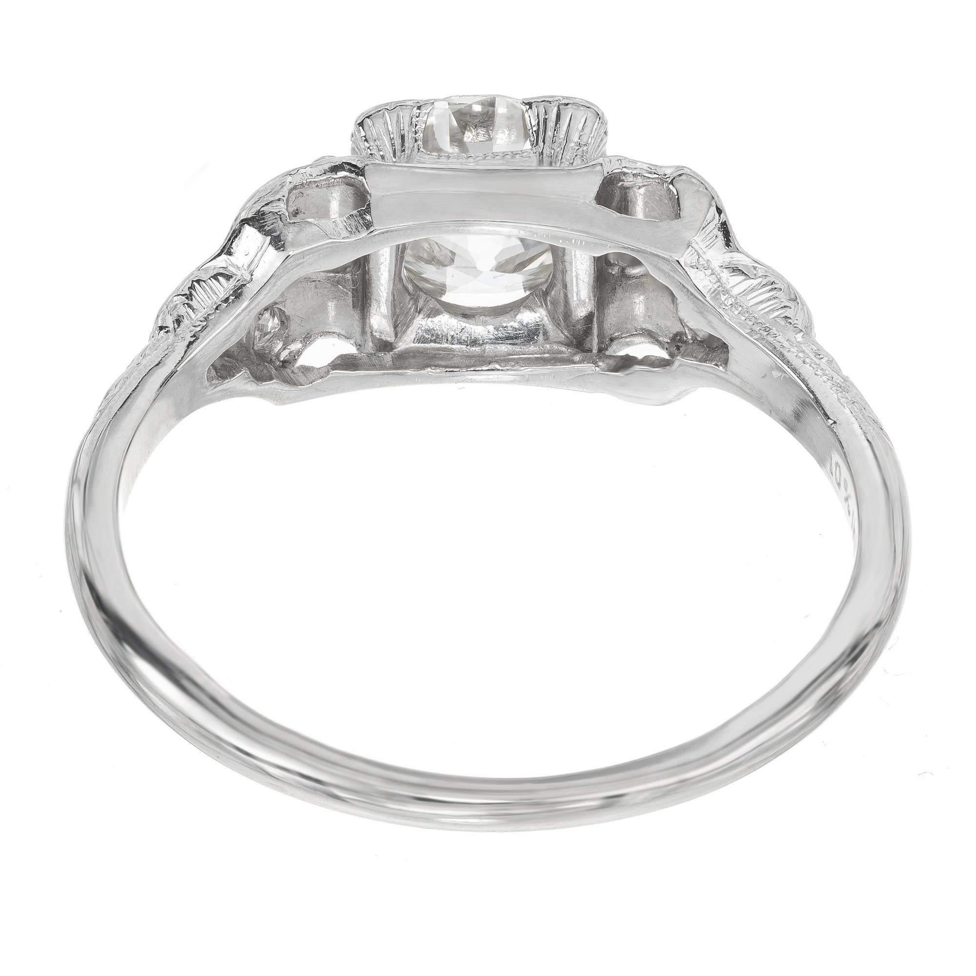 EGL .91 Carat Old European Cut Diamond Platinum Art Deco Engagement Ring For Sale 2
