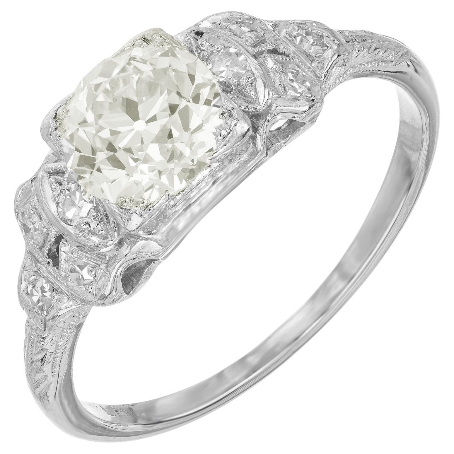 EGL .91 Carat Old European Cut Diamond Platinum Art Deco Engagement Ring